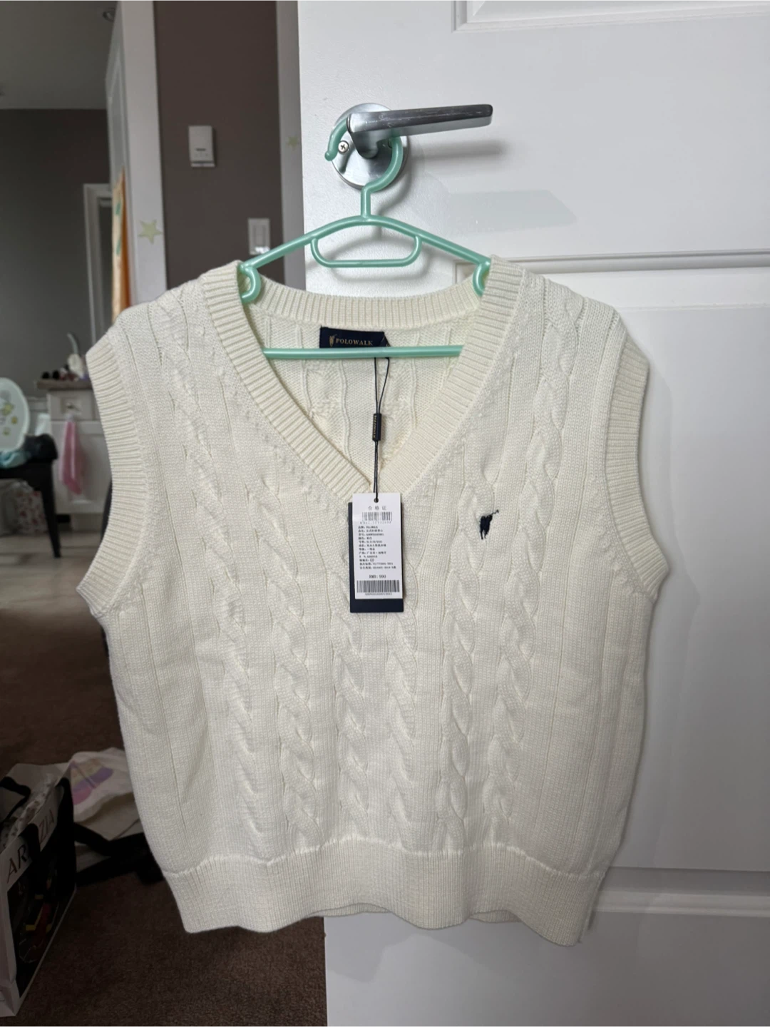 Polo Walk Cream Cable Knit Sweater Vest - Small