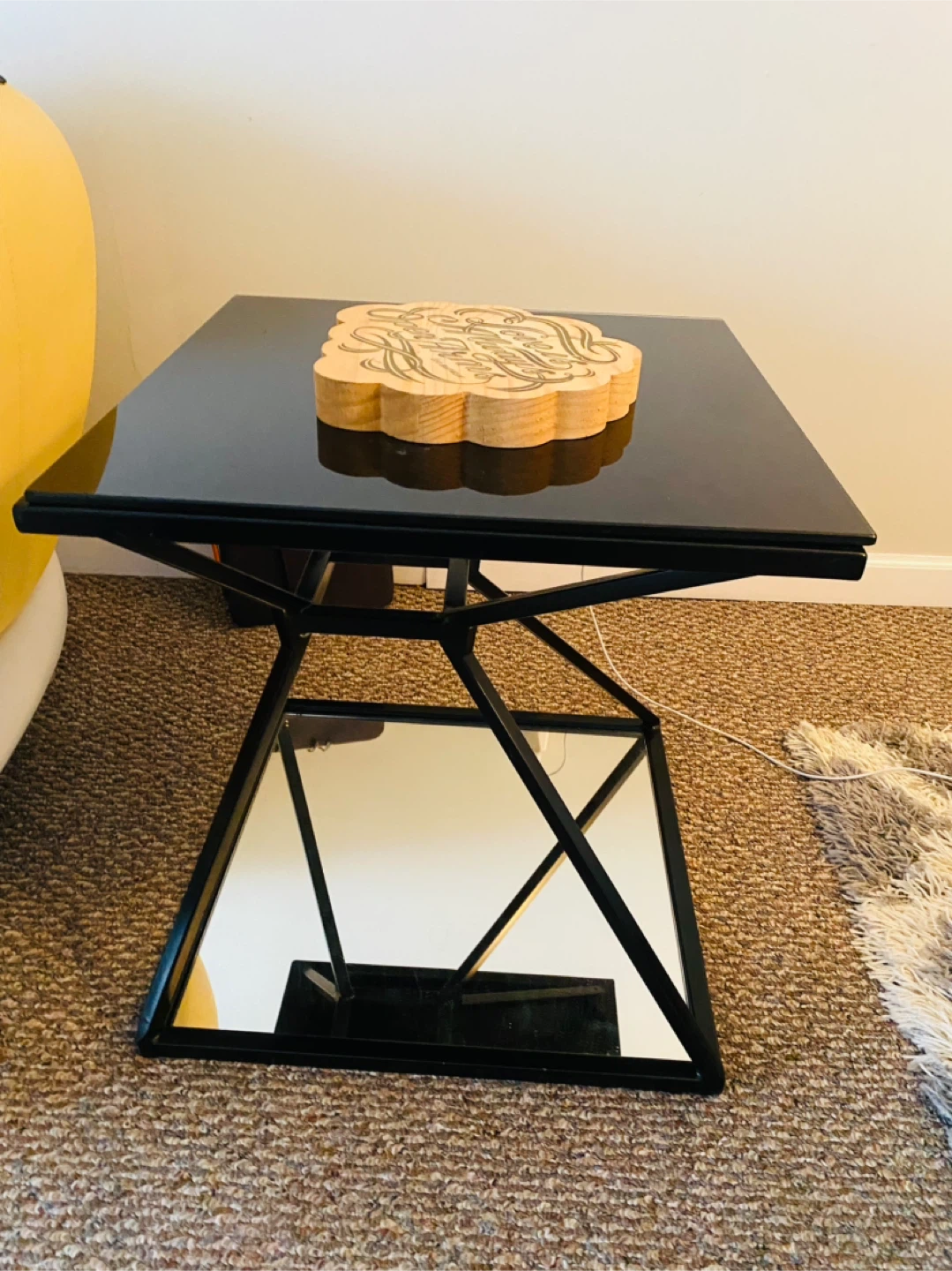 Black Glass End Table with Mirrored Base