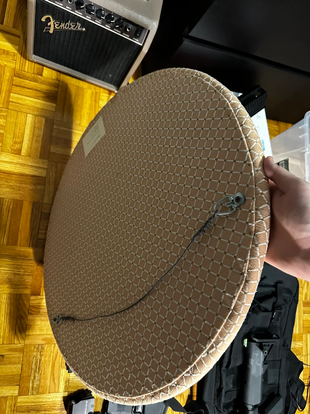 Round Decorative Wall Mirror with Tan Textured Frame - photo 2