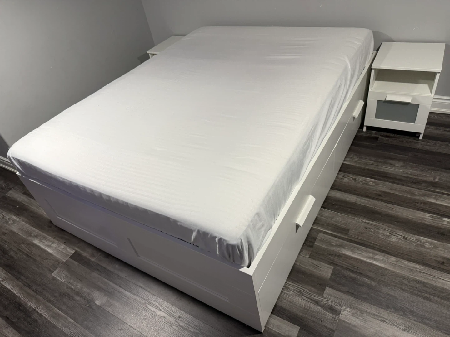 Queen BED IKEA BRIMNES with 4 storage drawers and Side Drawers
