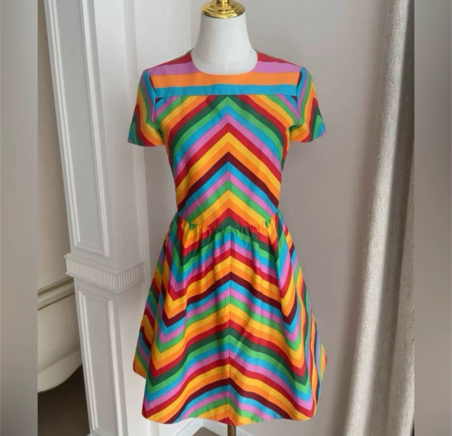 Valentino Rainbow Chevron Dress Size 40