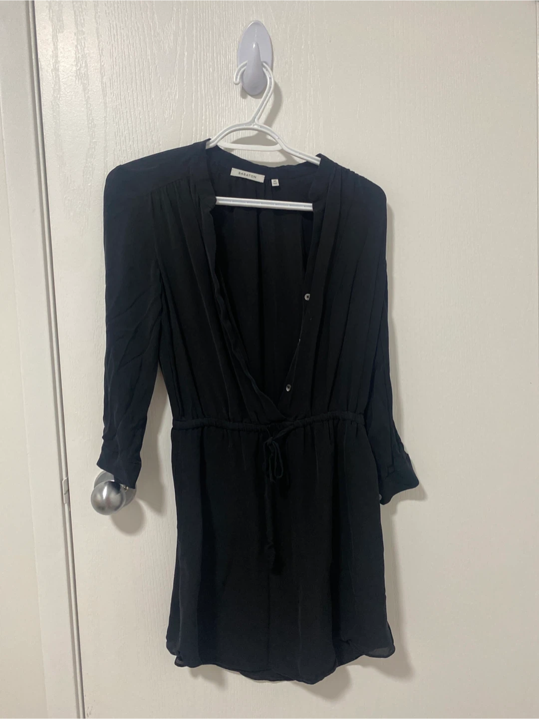 Babaton Black Long Sleeve Dress with Tie Waist