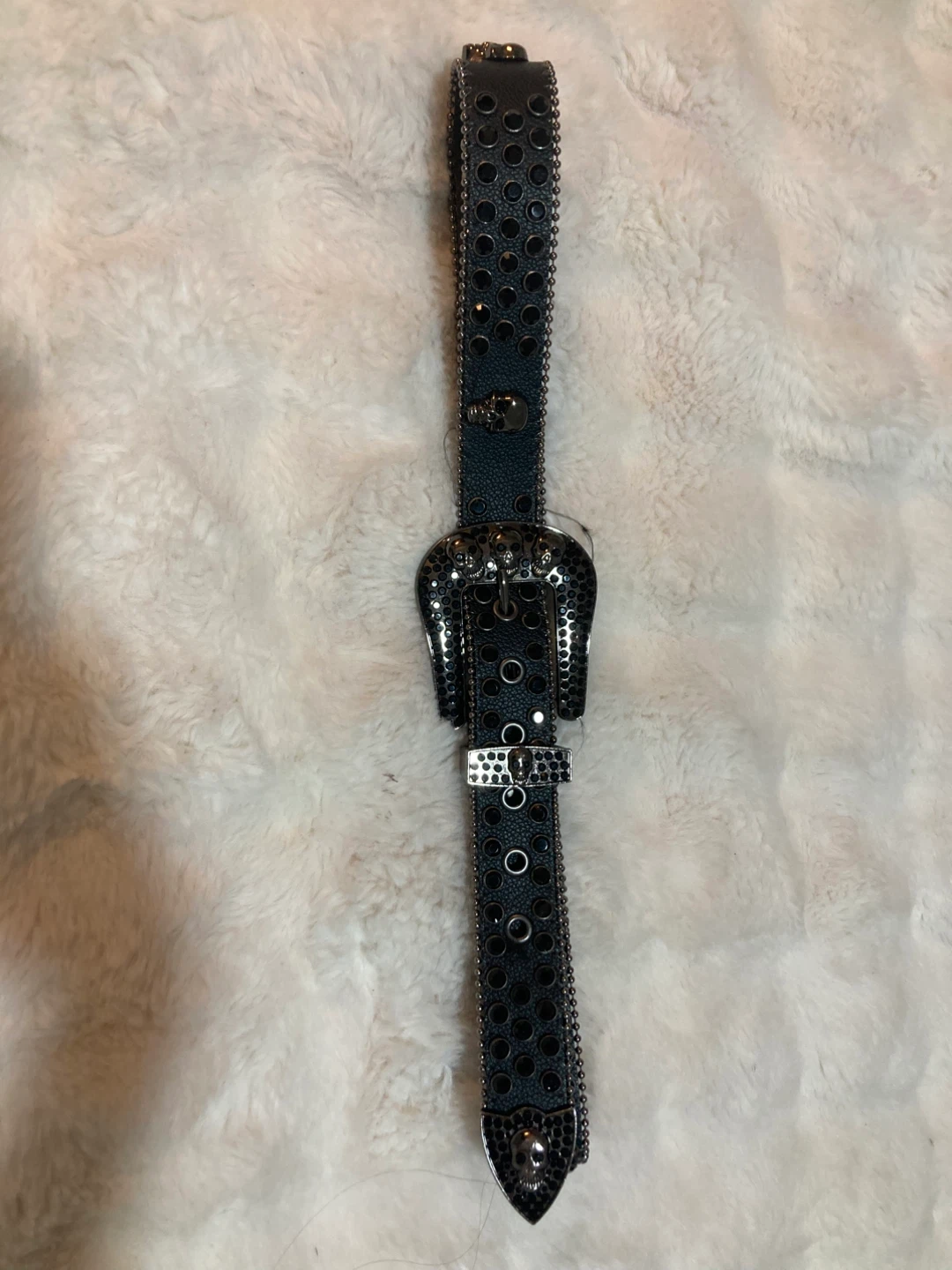 Black Skull Studded Belt with Rhinestones