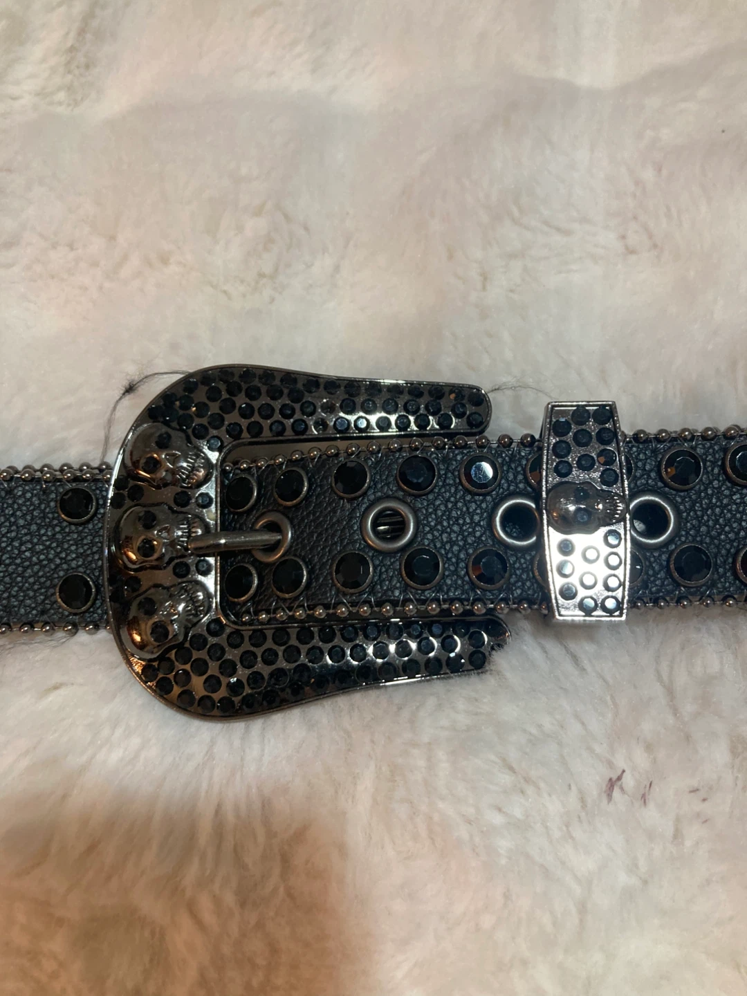 Black Skull Studded Belt with Rhinestones - photo 3