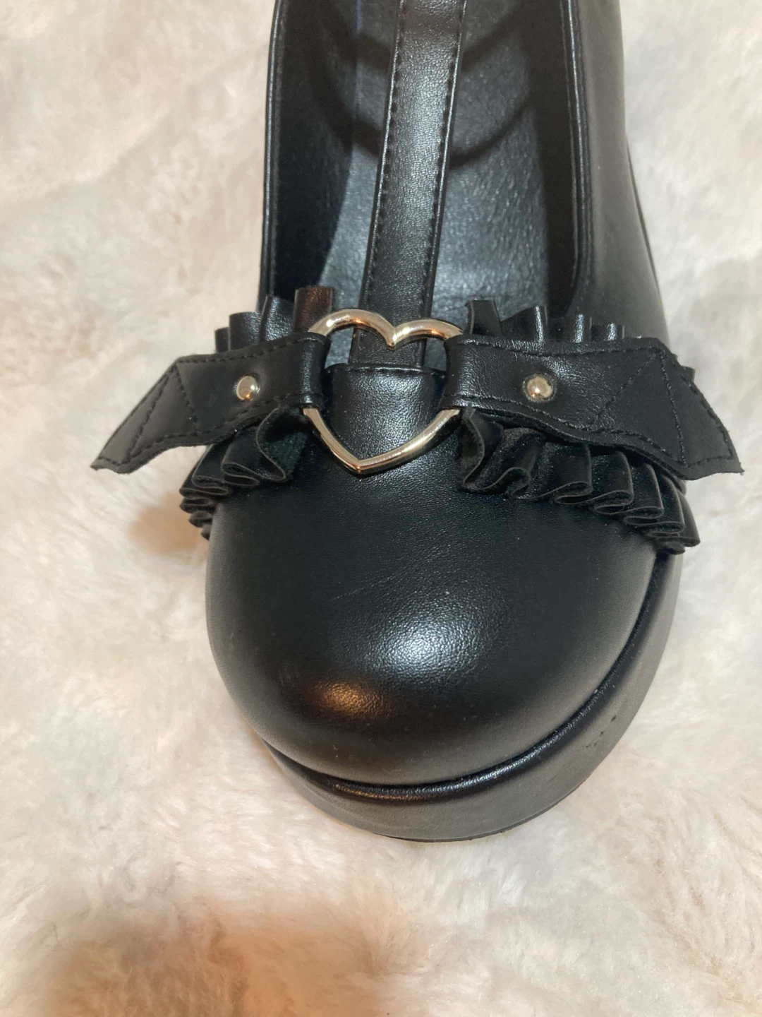 Black Platform Wedge Mary Janes with Heart Buckle - photo 3