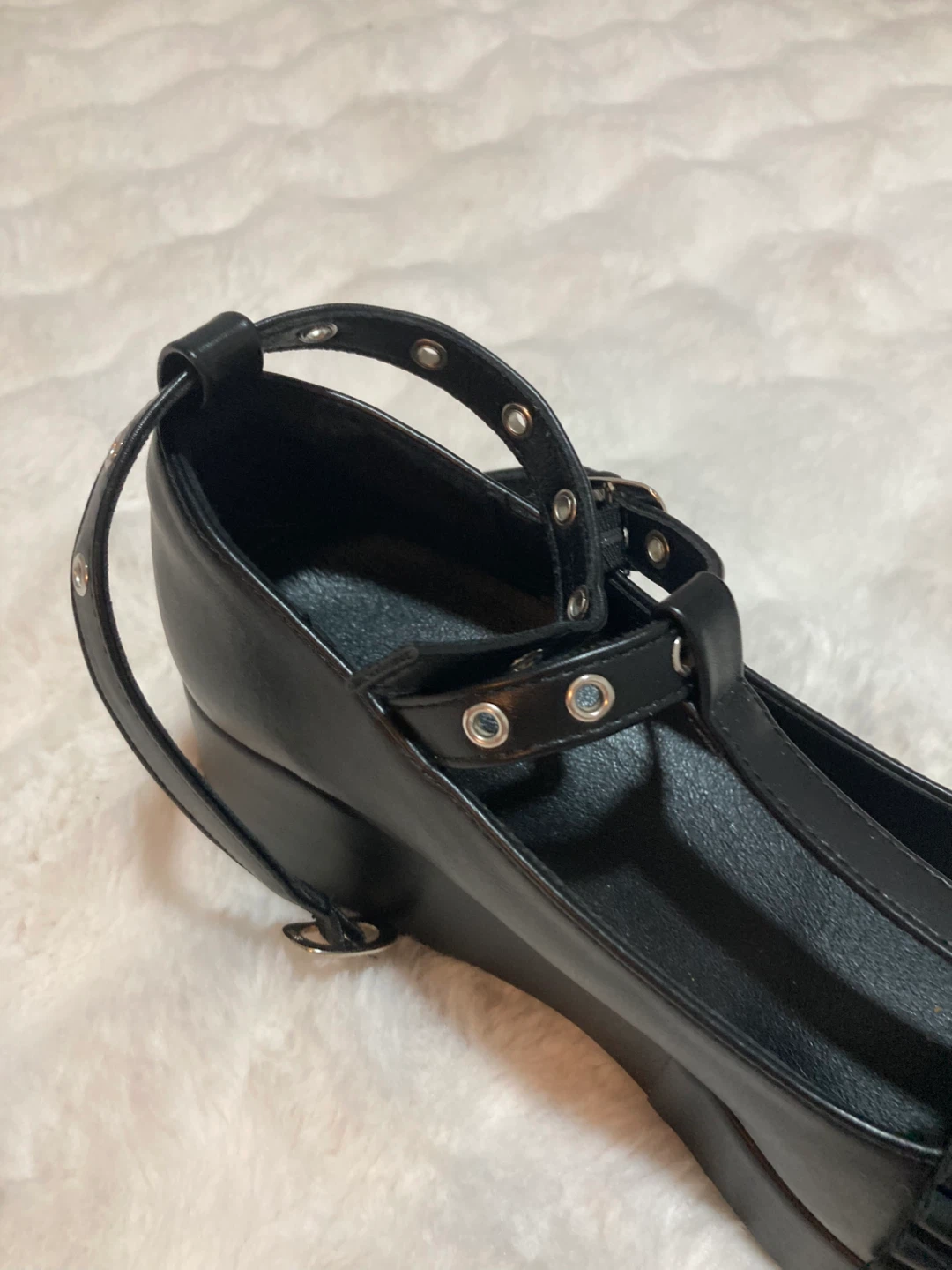 Black Platform Wedge Mary Janes with Heart Buckle - photo 2