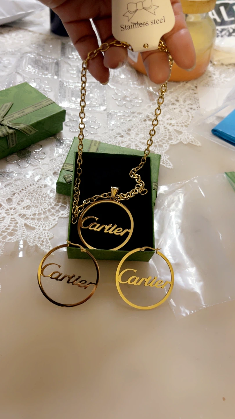 Cartier Necklace Earrings Set - Gold Tone Stainless Steel - photo 4