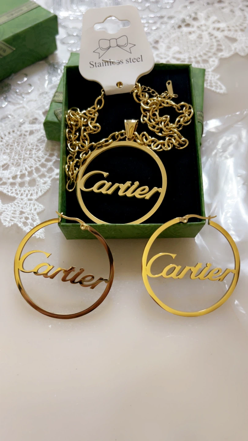 Cartier Necklace Earrings Set - Gold Tone Stainless Steel - photo 3