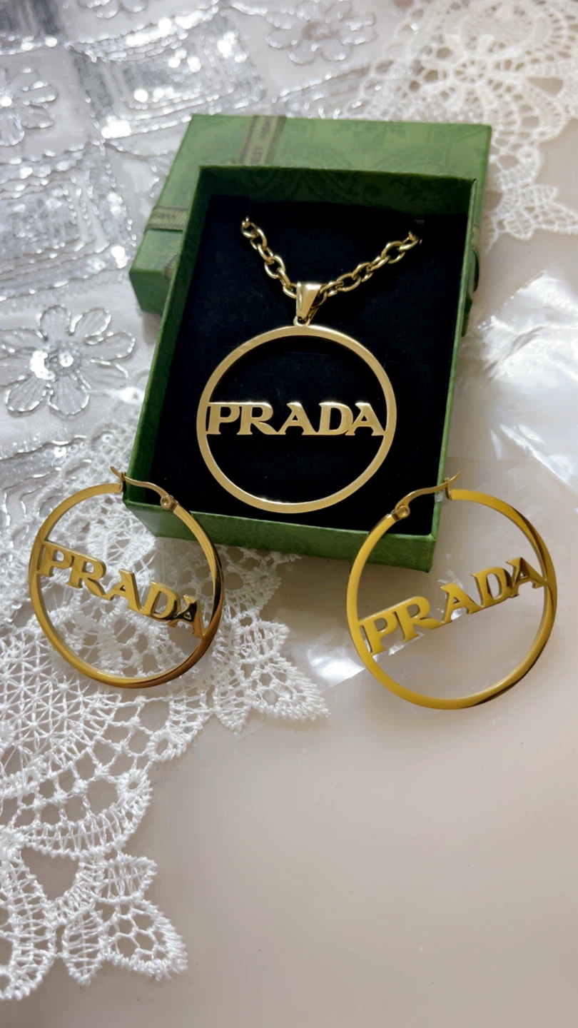 Prada Inspired Hoop Earrings and Necklace Set - photo 5