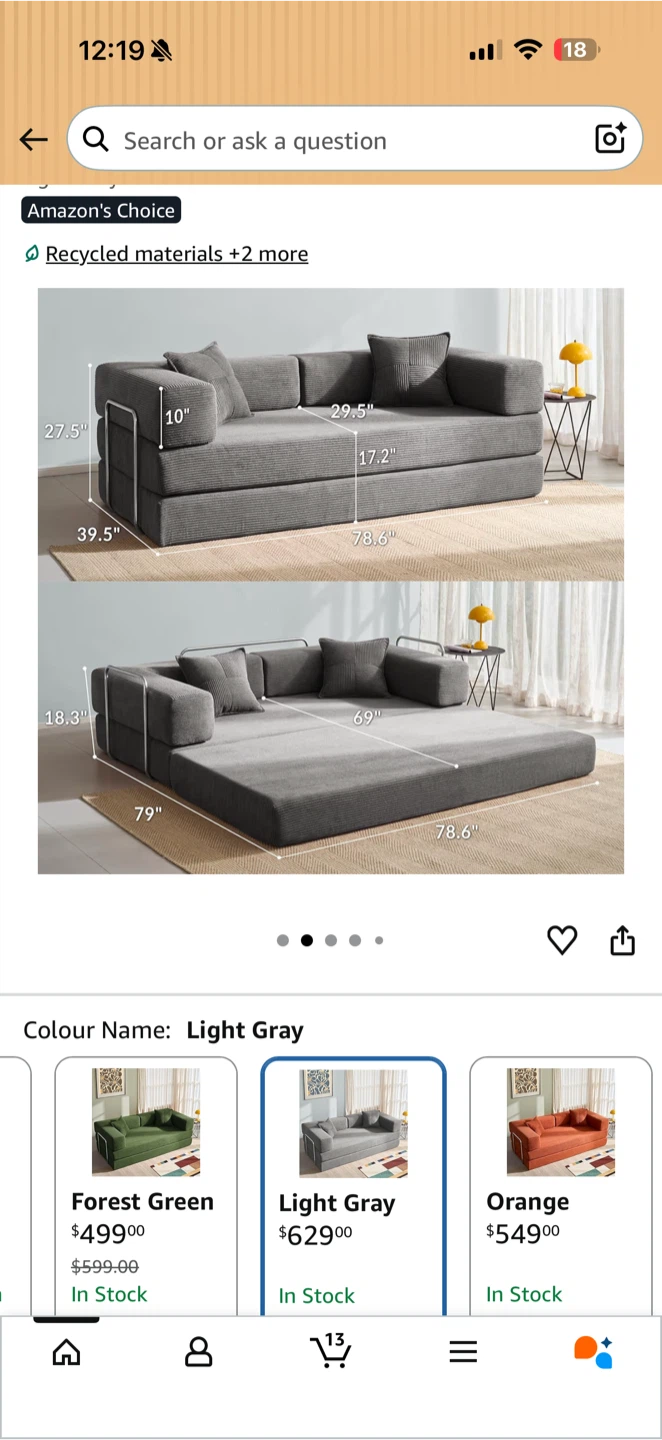 Convertible Sofa Bed – Light Gray – Brand New 🛋️