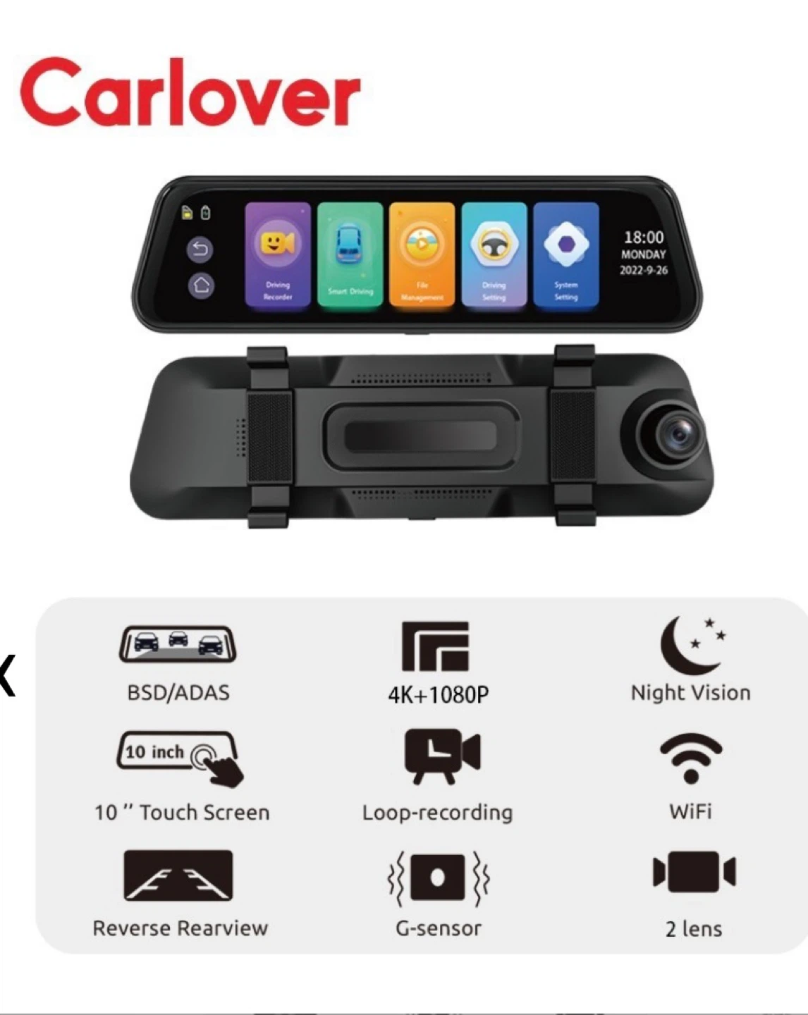 Carlover N8PRO-WIFI Dash Cam Mirror with 10" Touch Screen - photo 5