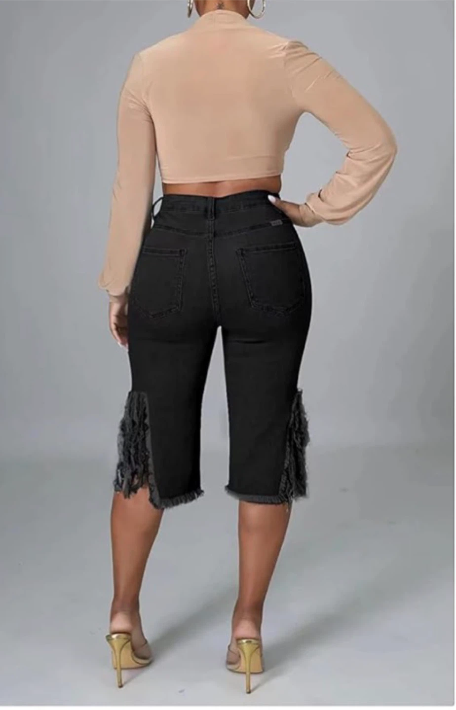 Black denim shorts - photo 2