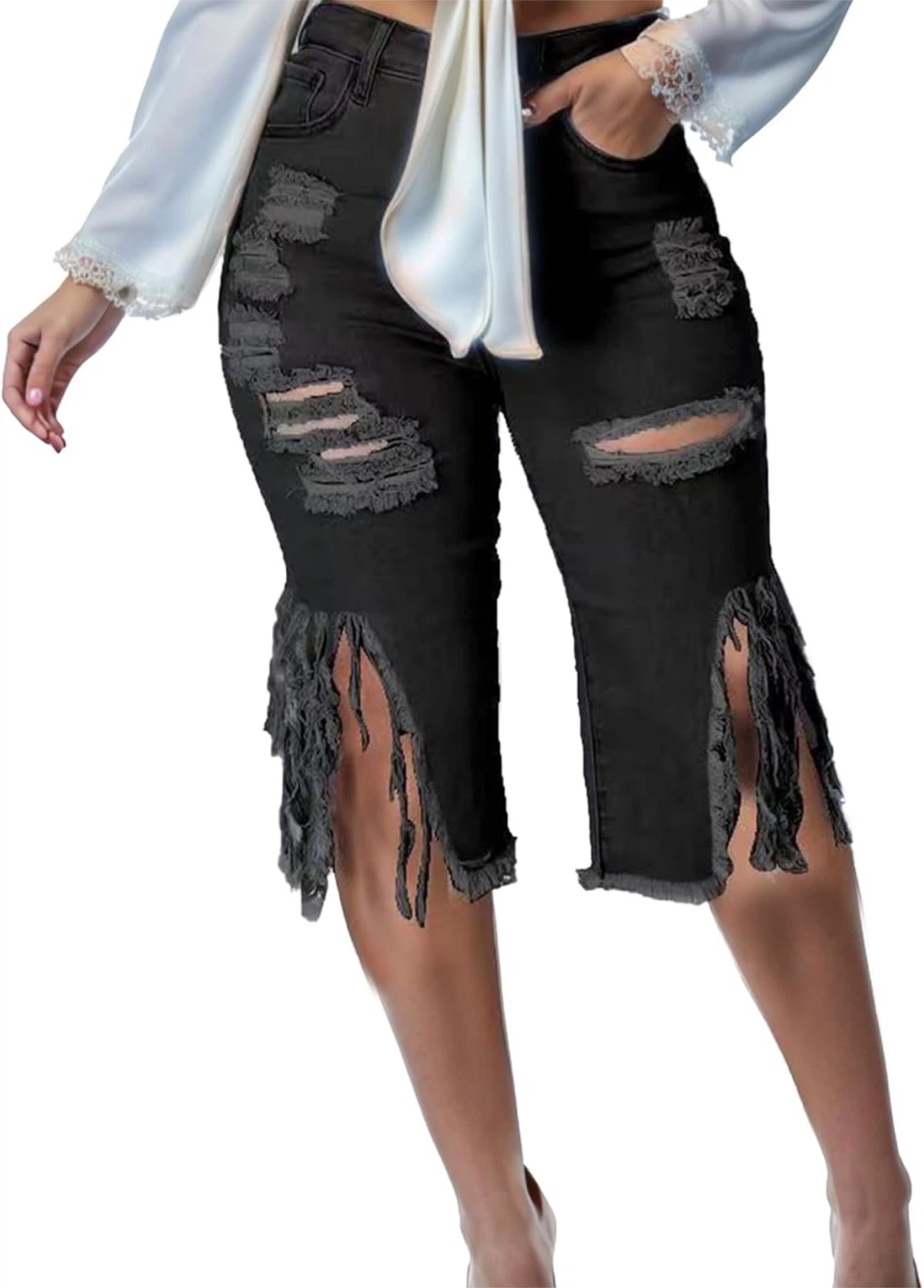 Black denim shorts - photo 3