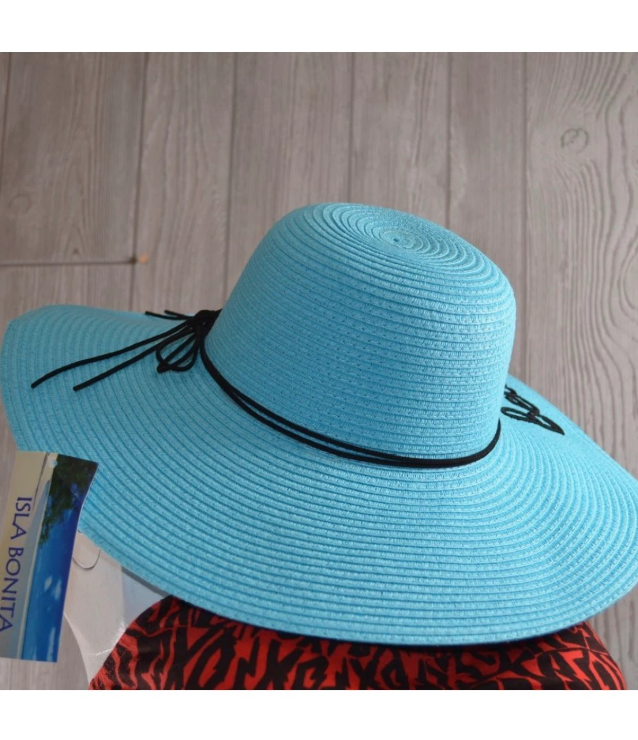 Isla Bonita Beach Please Wide Brim Sun Hat Aqua Black Trim NWT - photo 5
