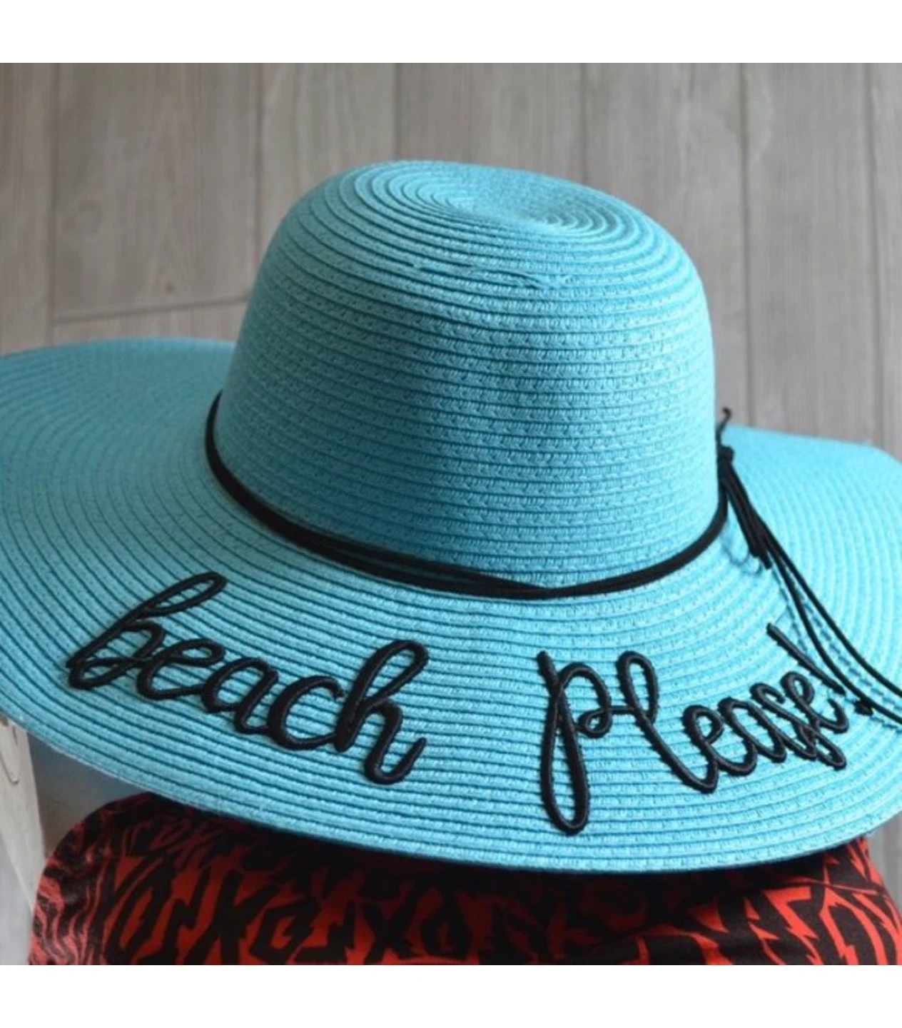 Isla Bonita Beach Please Wide Brim Sun Hat Aqua Black Trim NWT