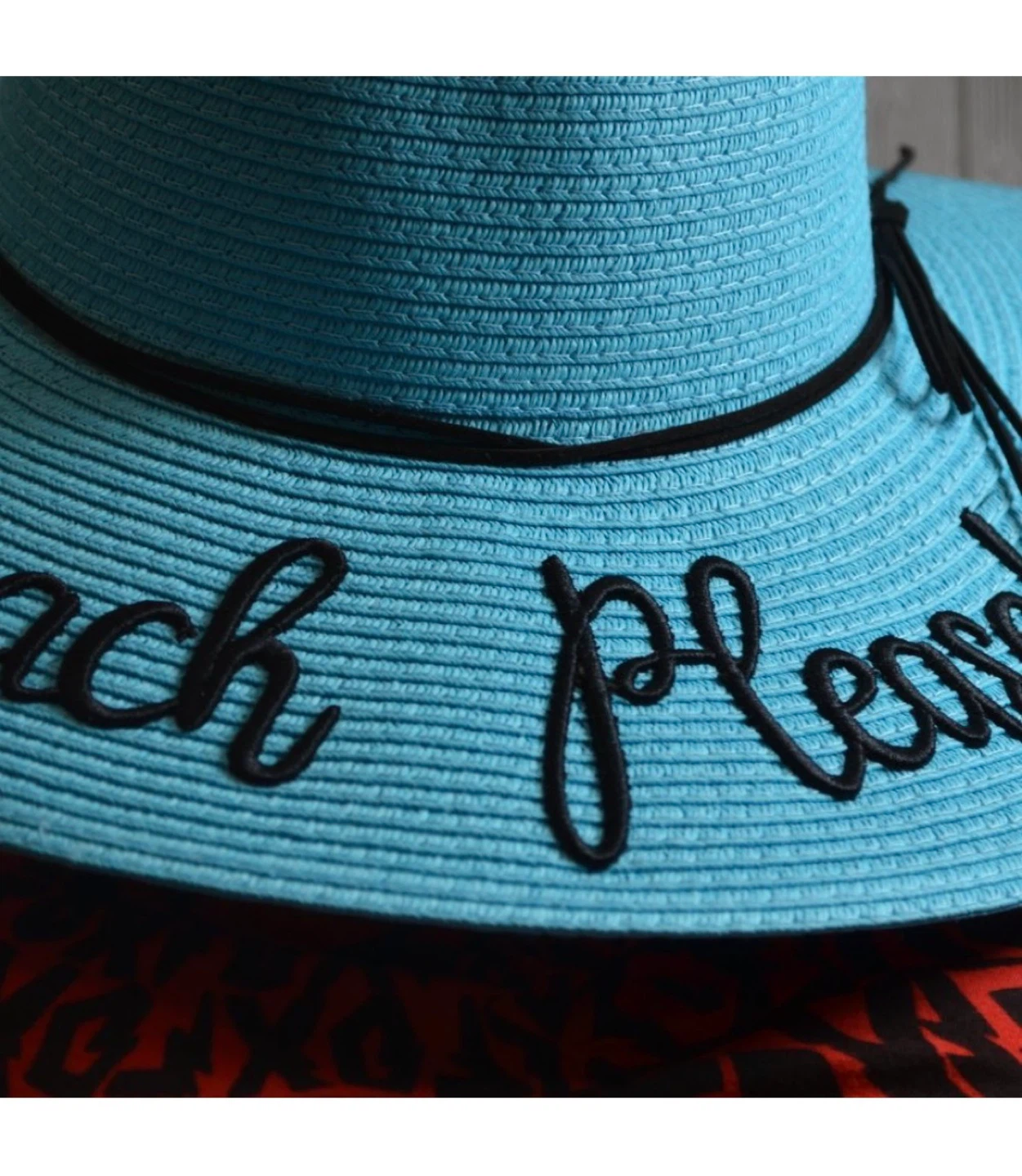 Isla Bonita Beach Please Wide Brim Sun Hat Aqua Black Trim NWT - photo 2