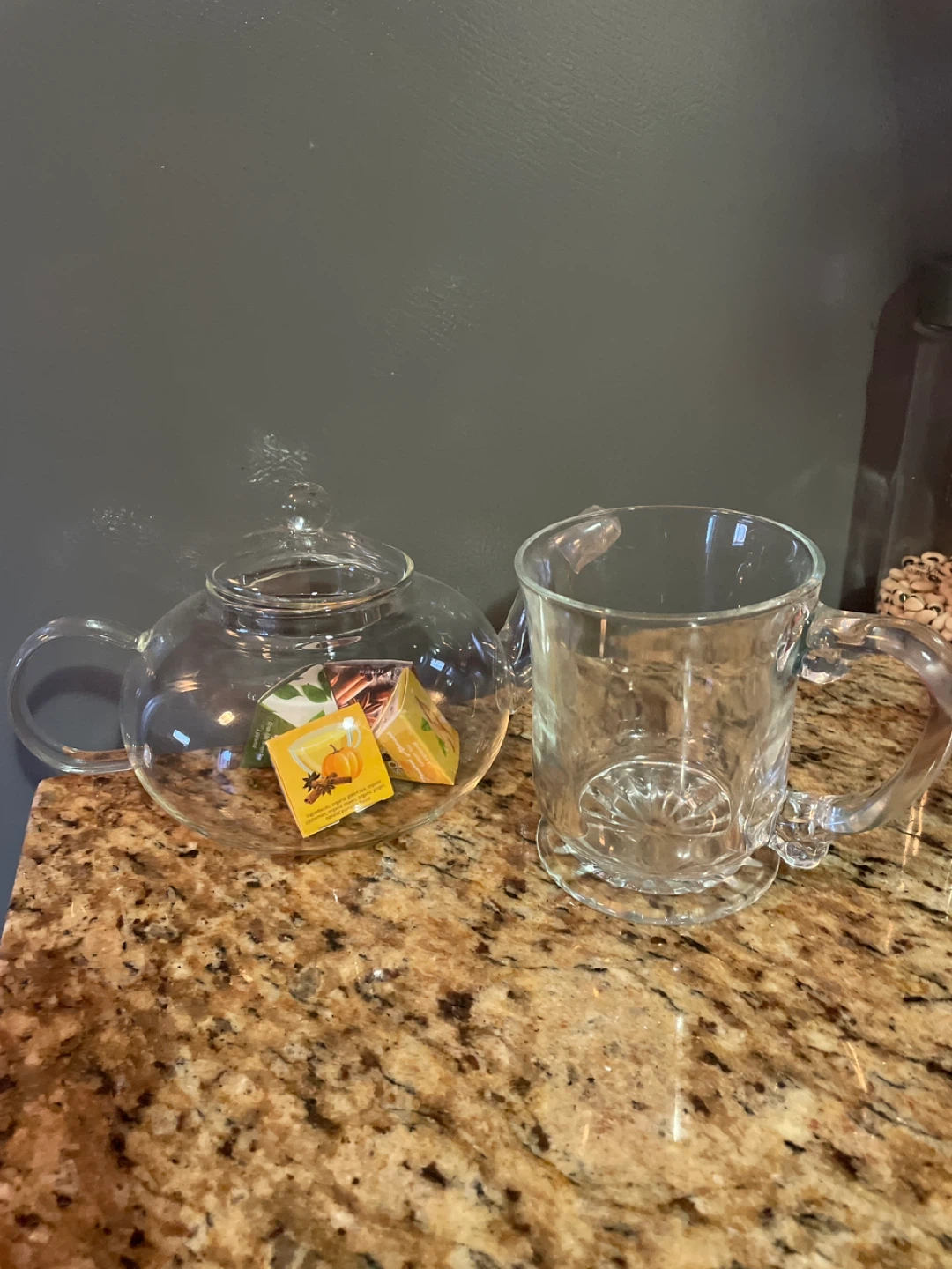Clear Glass Teapot and Mug Set brand new