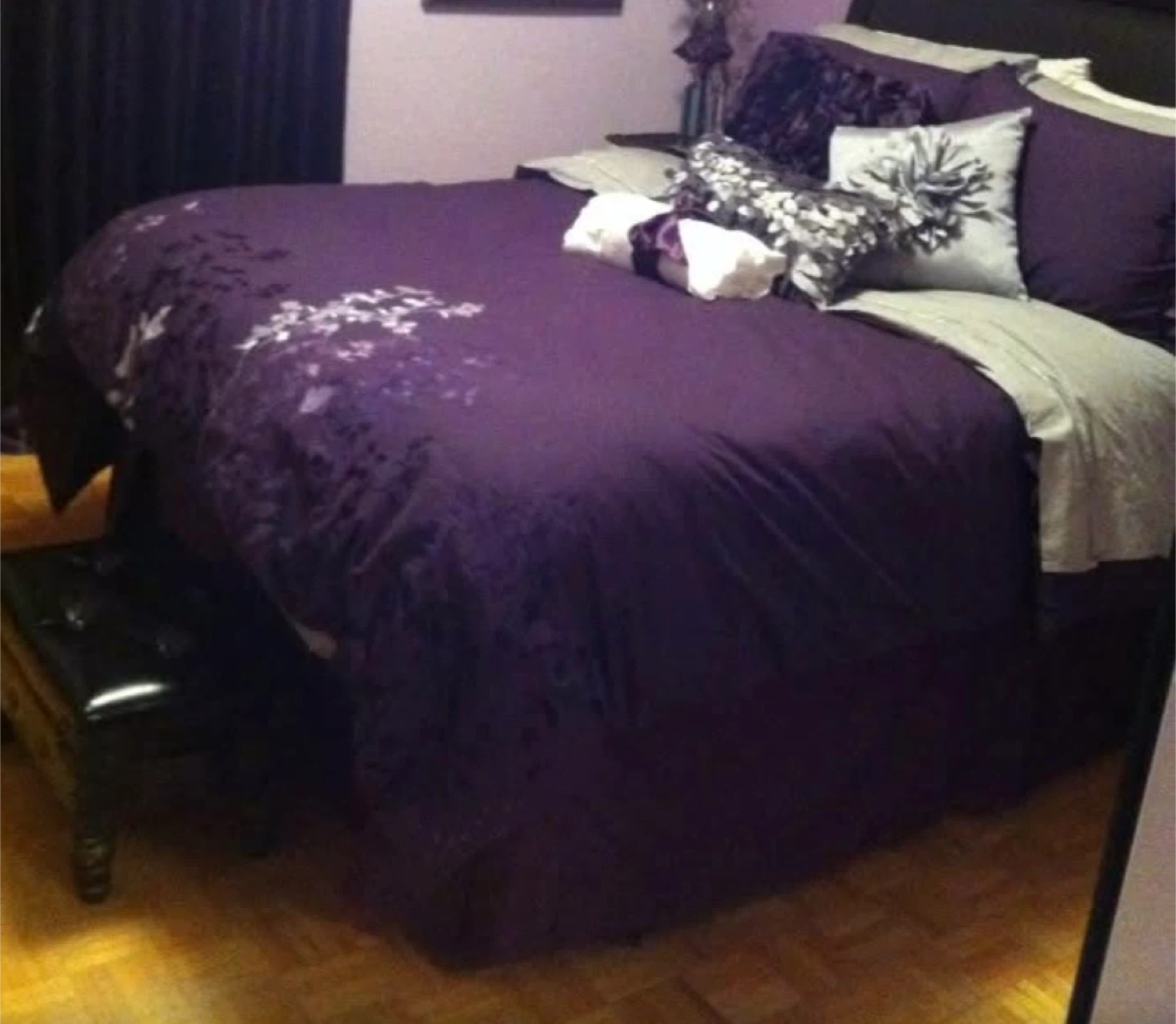 Queen size Purple Duvet Cover Set with Floral Design