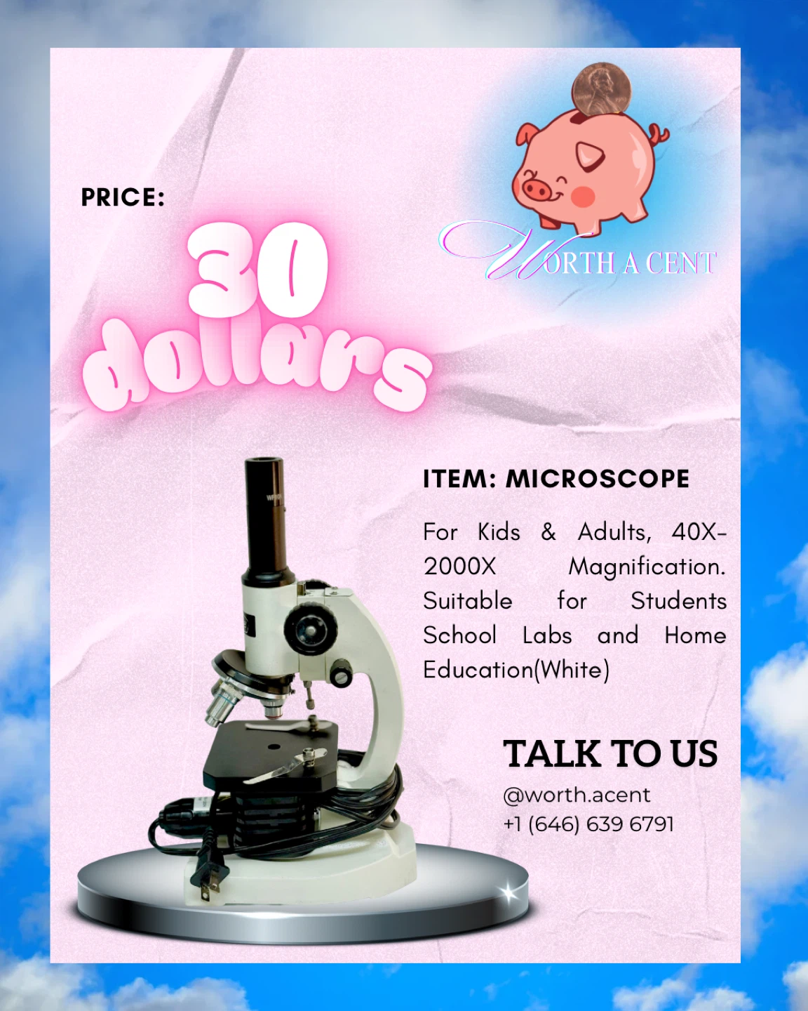 White Microscope for Kids & Adults - 40X-2000X Magnification