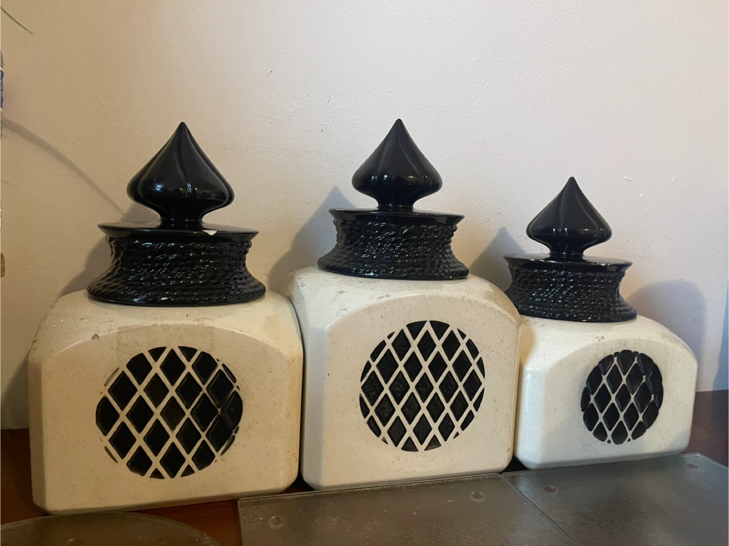 Set of 3 Vintage Kitchen Canisters with Black Lids - photo 2