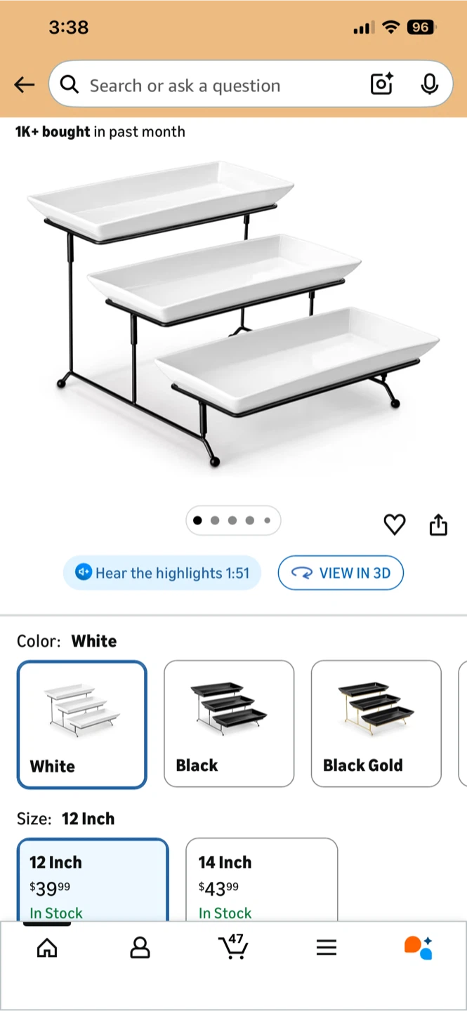 White 12 Inch 3-Tier Serving Stand
