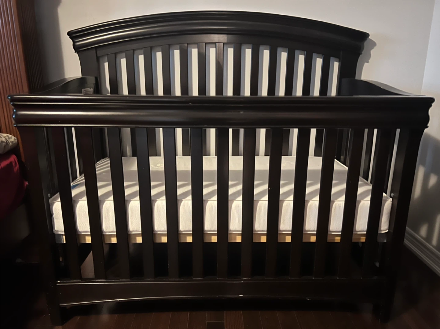 Dark Wood Crib with Mattress