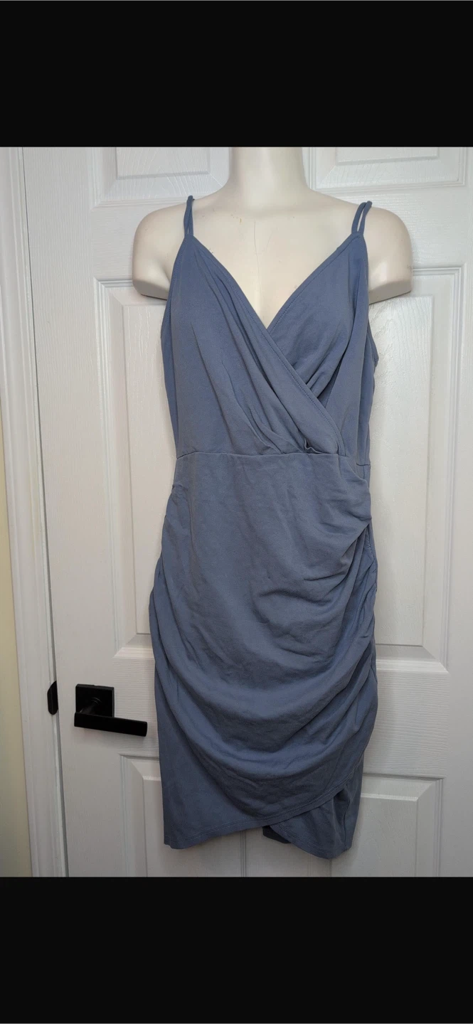 NEW! Grace Karin Blue Ruched Wrap Dress with Spaghetti Straps - photo 5
