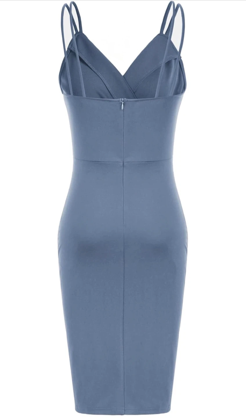 NEW! Grace Karin Blue Ruched Wrap Dress with Spaghetti Straps - photo 2