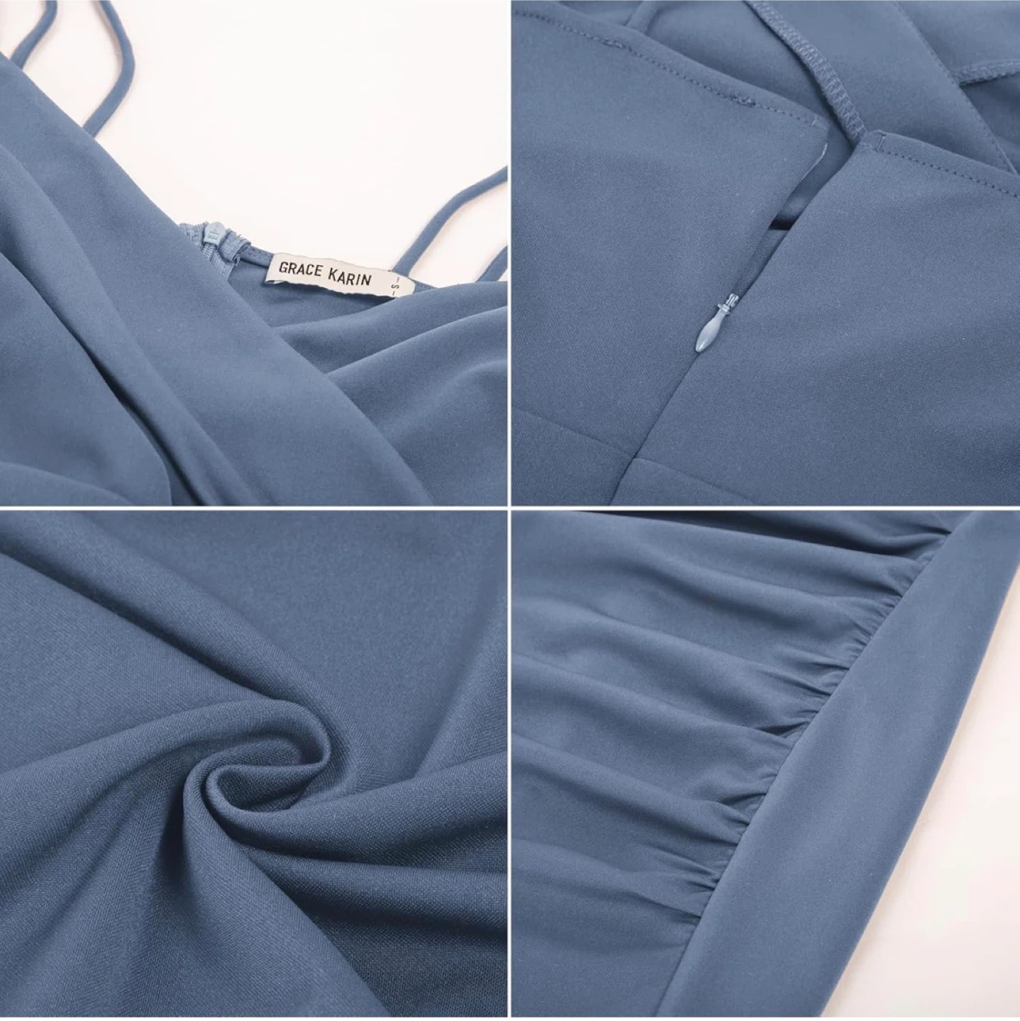NEW! Grace Karin Blue Ruched Wrap Dress with Spaghetti Straps - photo 4