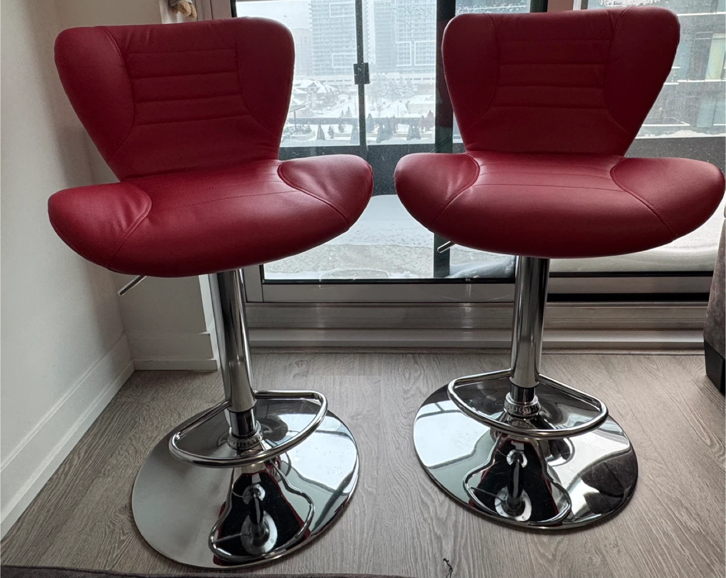 Red Adjustable Bar Stools (Set of 2) - $50- Richmond Hill