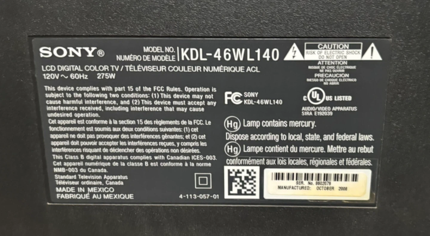 Sony BRAVIA KDL-46WL140 LCD TV - photo 3
