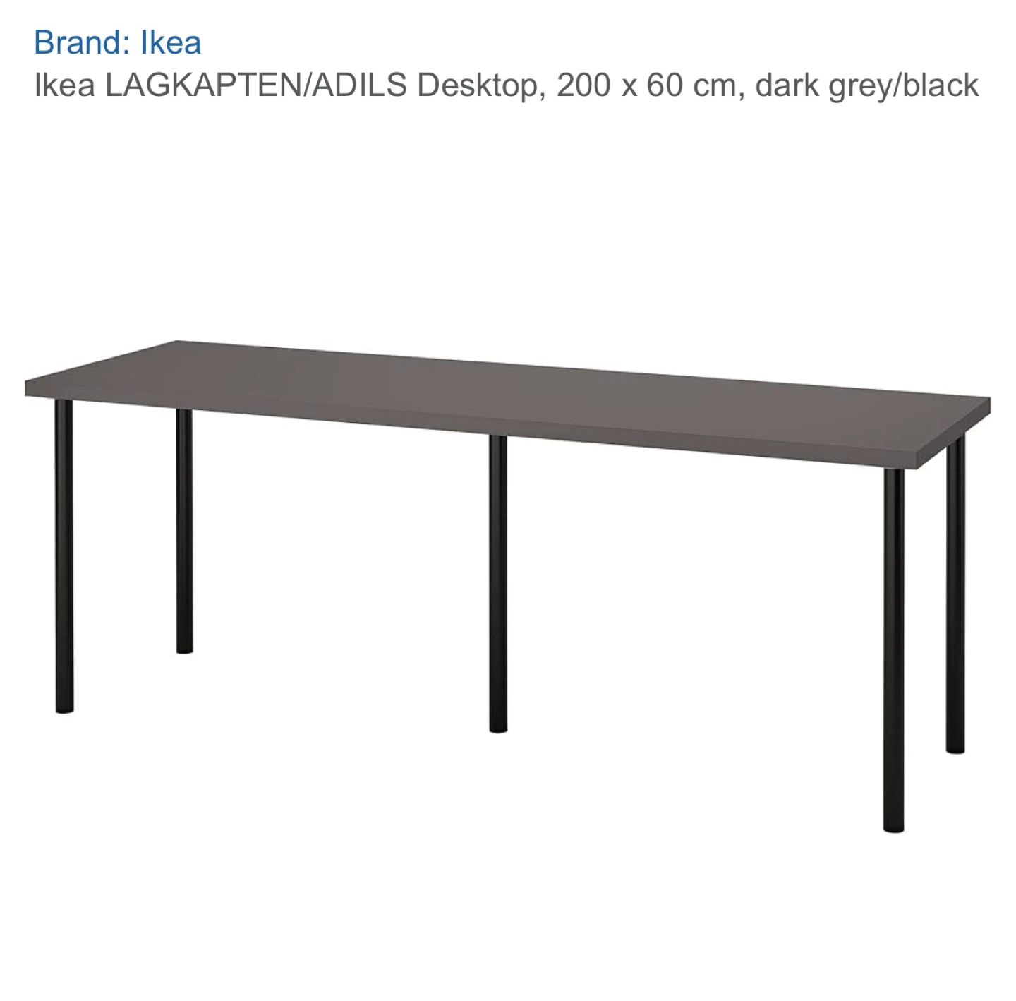 Ikea LAGKAPTEN/ADILS Desktop, 200 x 60 cm, Dark Grey/Black - photo 2