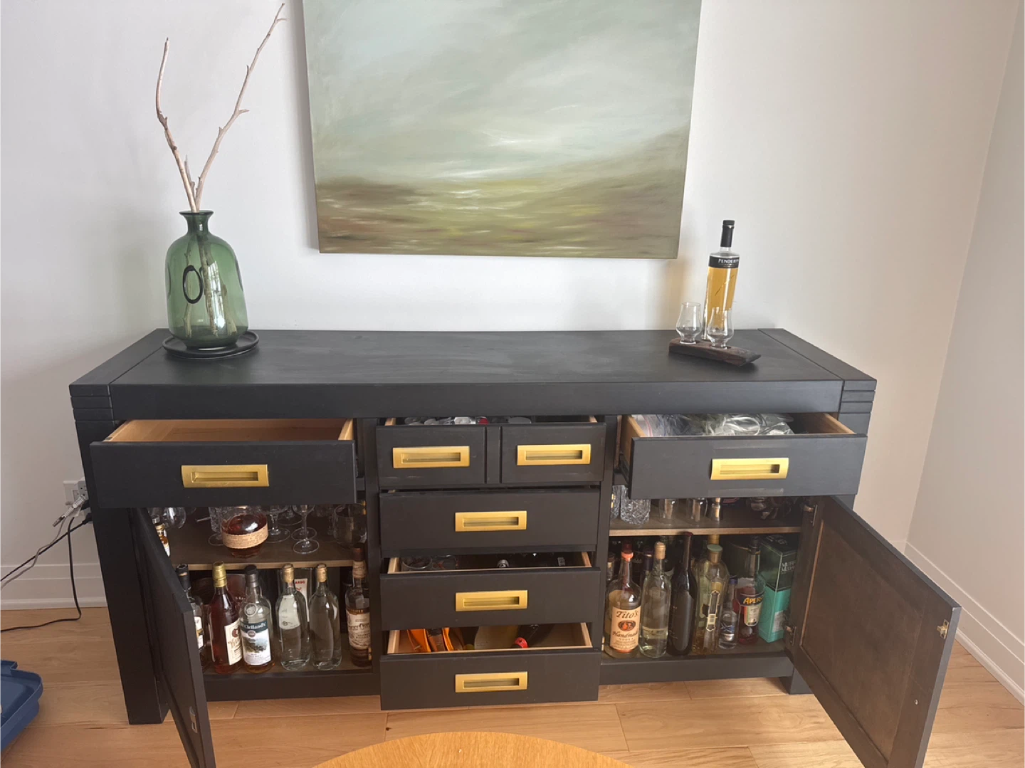 Dark Wood Sideboard with Gold Hardware - photo 3