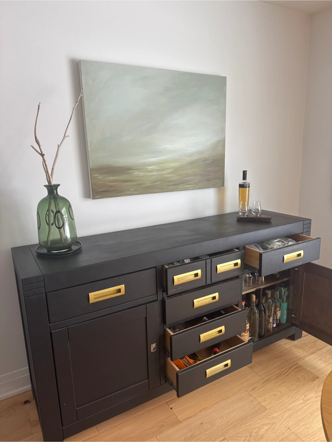 Dark Wood Sideboard with Gold Hardware - photo 2