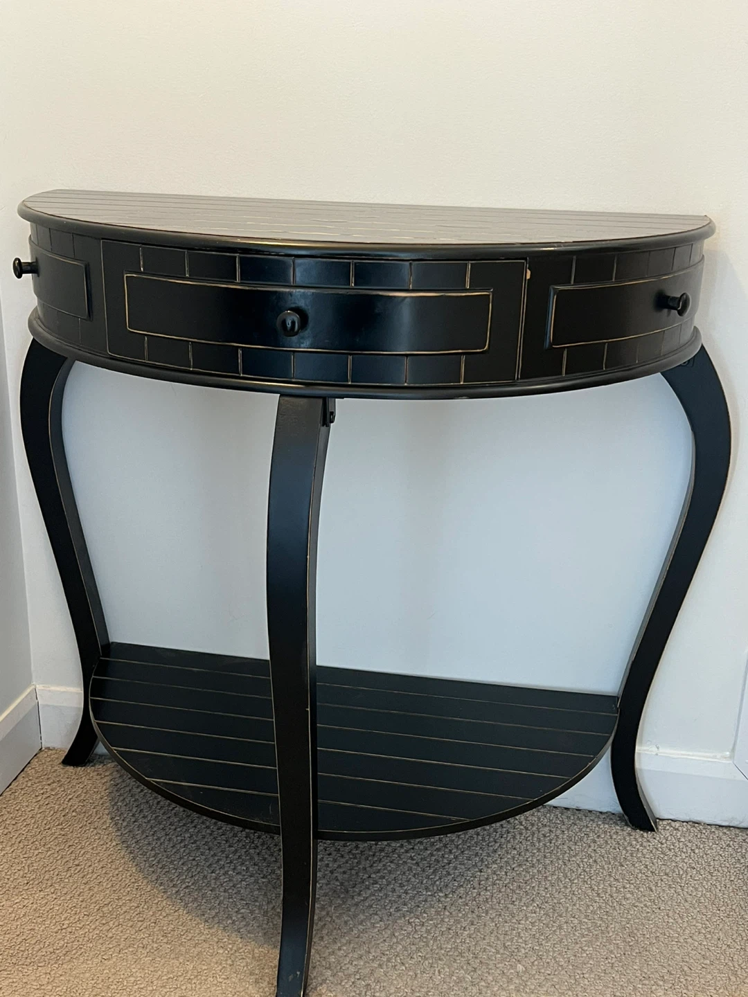 Black Half-Moon Console Table with Drawer