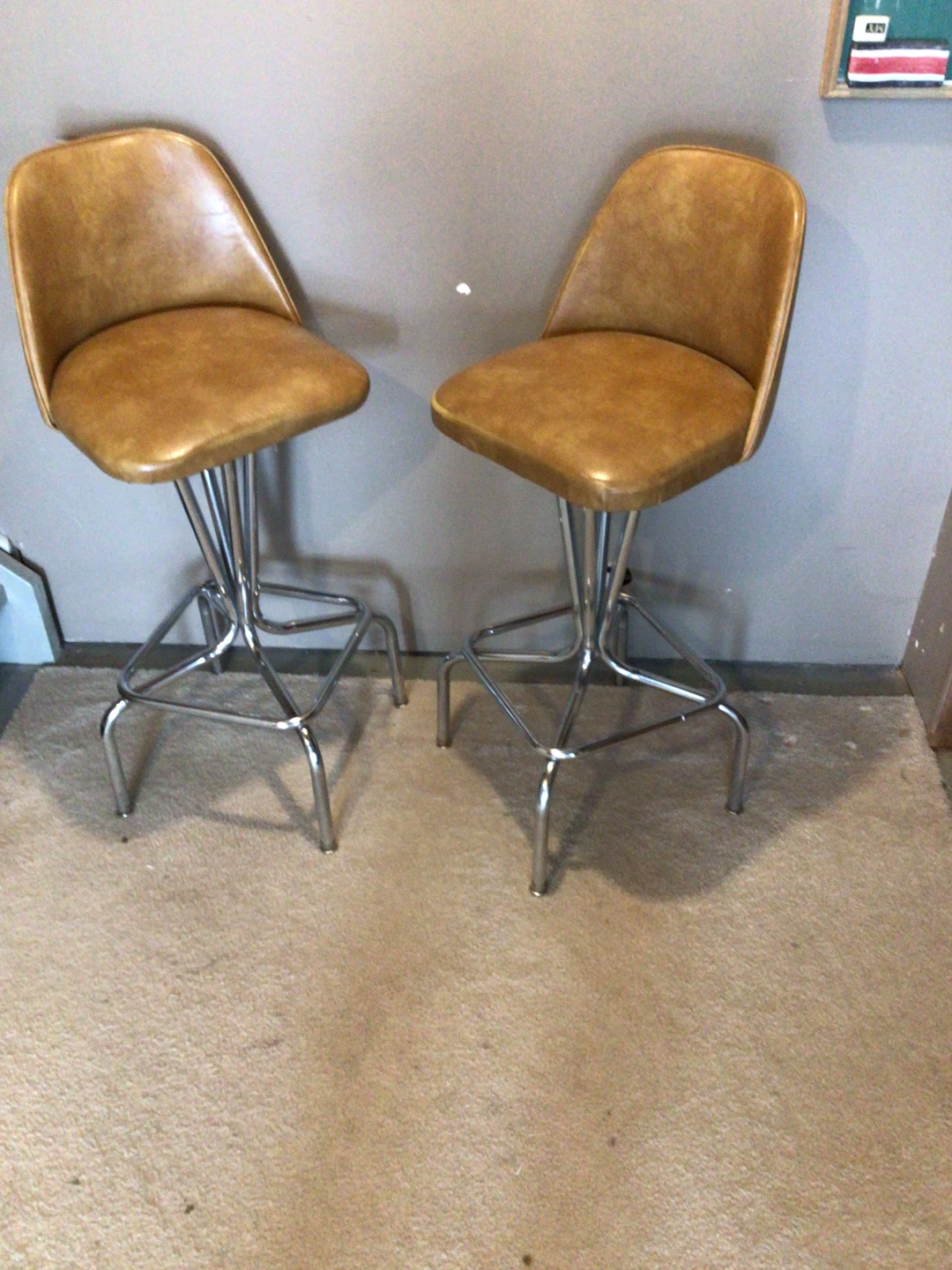 Set of 2 Brown Faux Leather Swivel Bar Stools