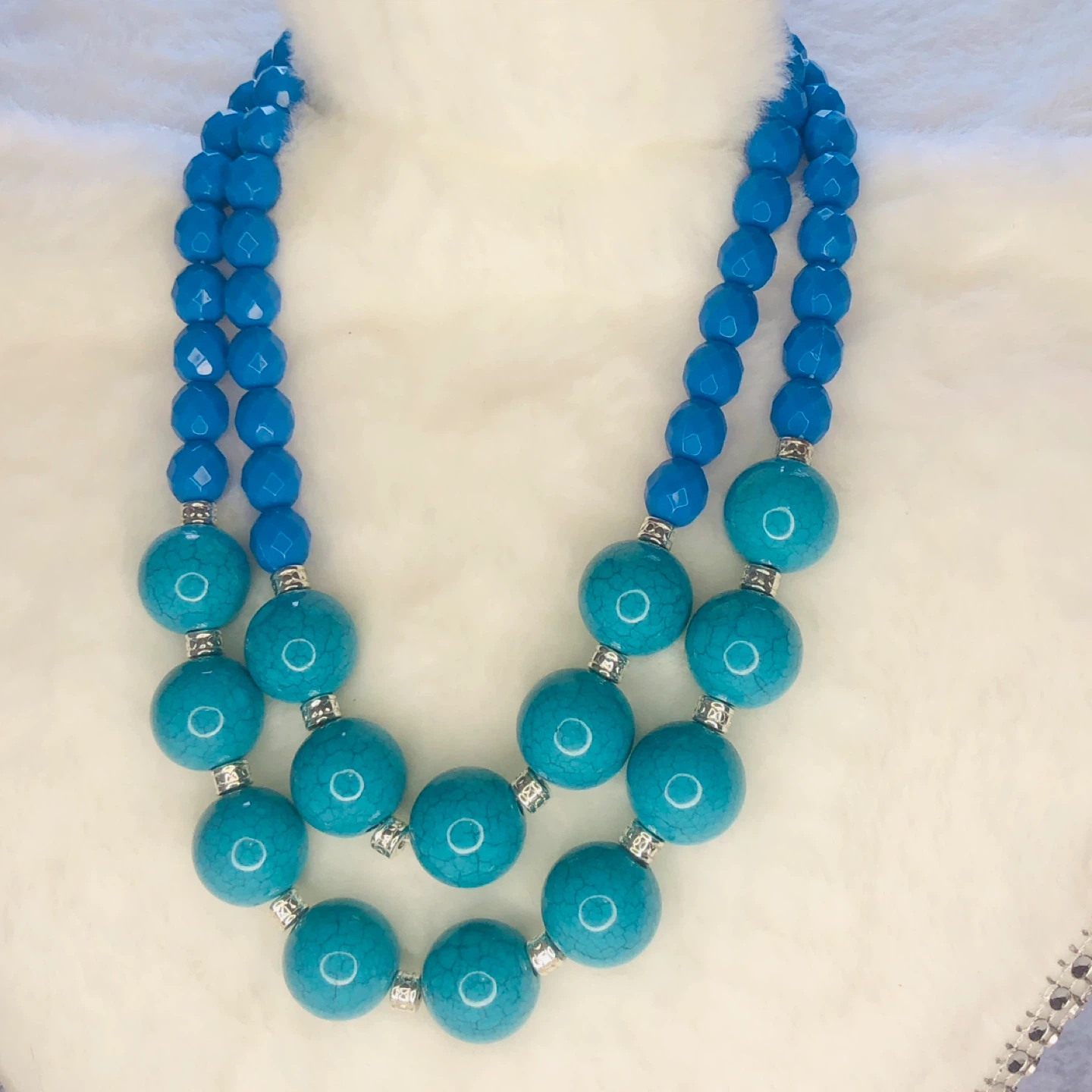 Faux Turquoise Beaded Necklace and Earrings Set