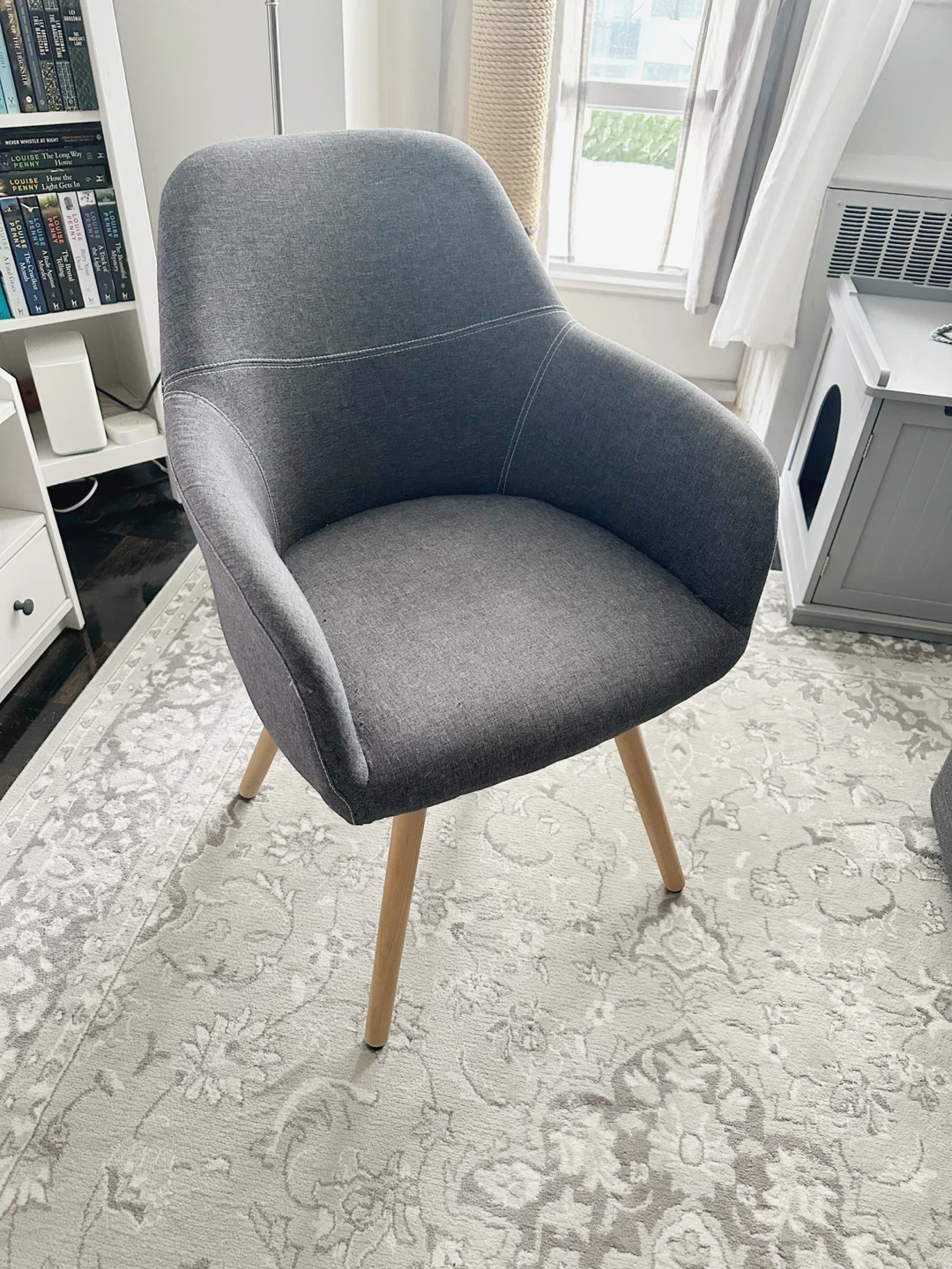 Grey Fabric Accent Chair with Wooden Legs