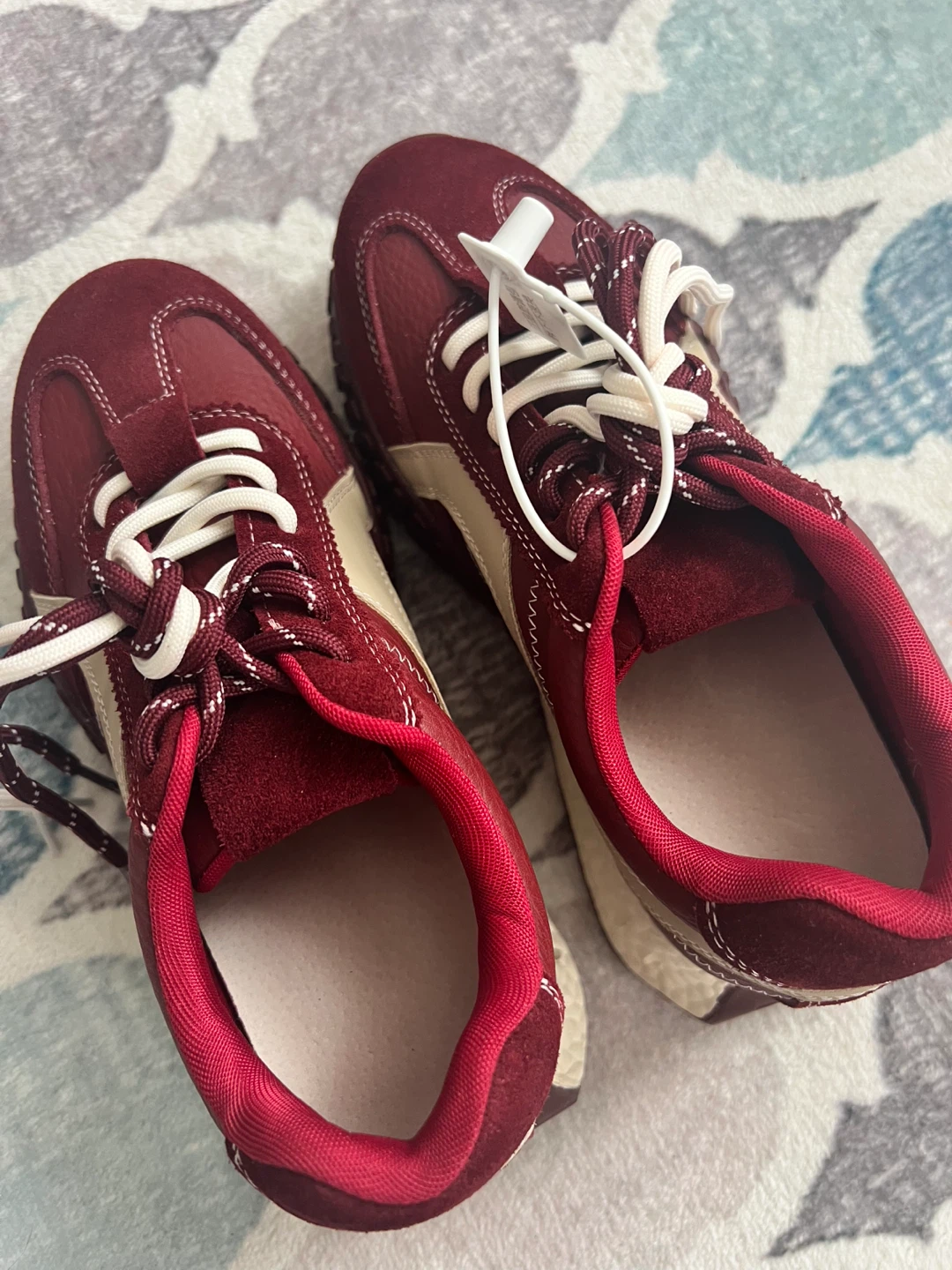 Maroon and Tan Athletic Shoes