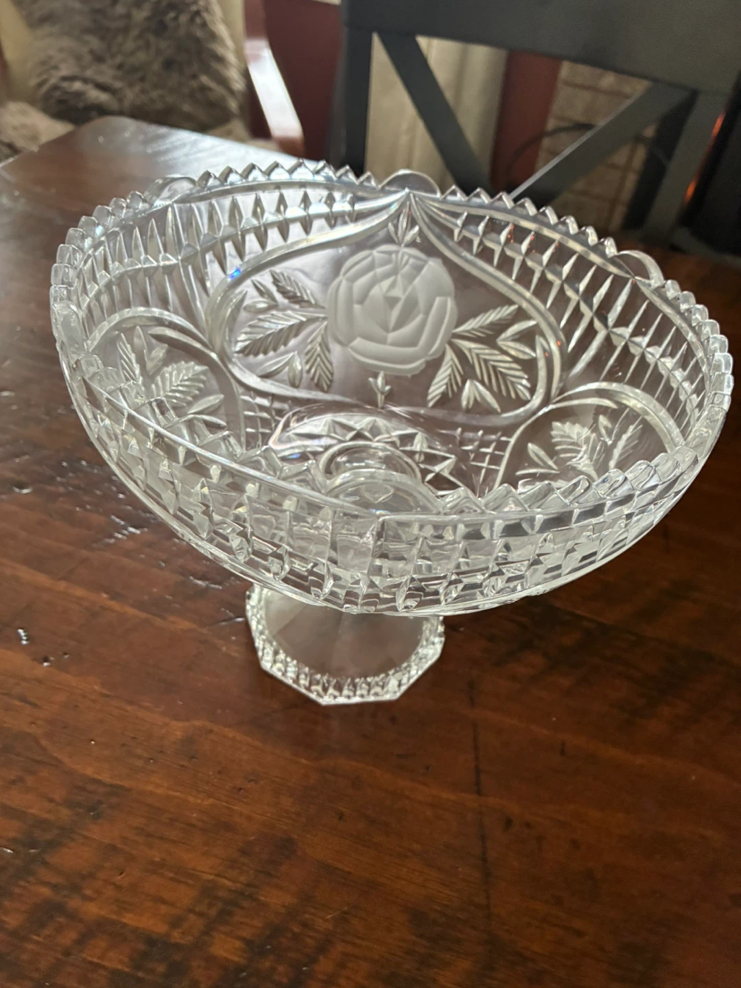 Crystal Footed Bowl with Rose Design