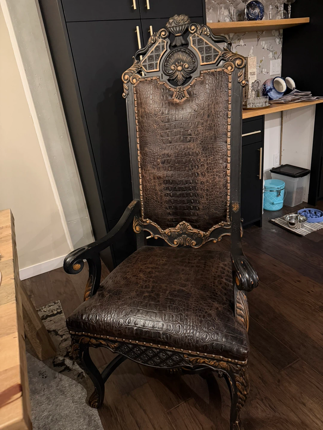 Set of 8 Dining Chairs with Zebra and Crocodile Uphol + Hutch