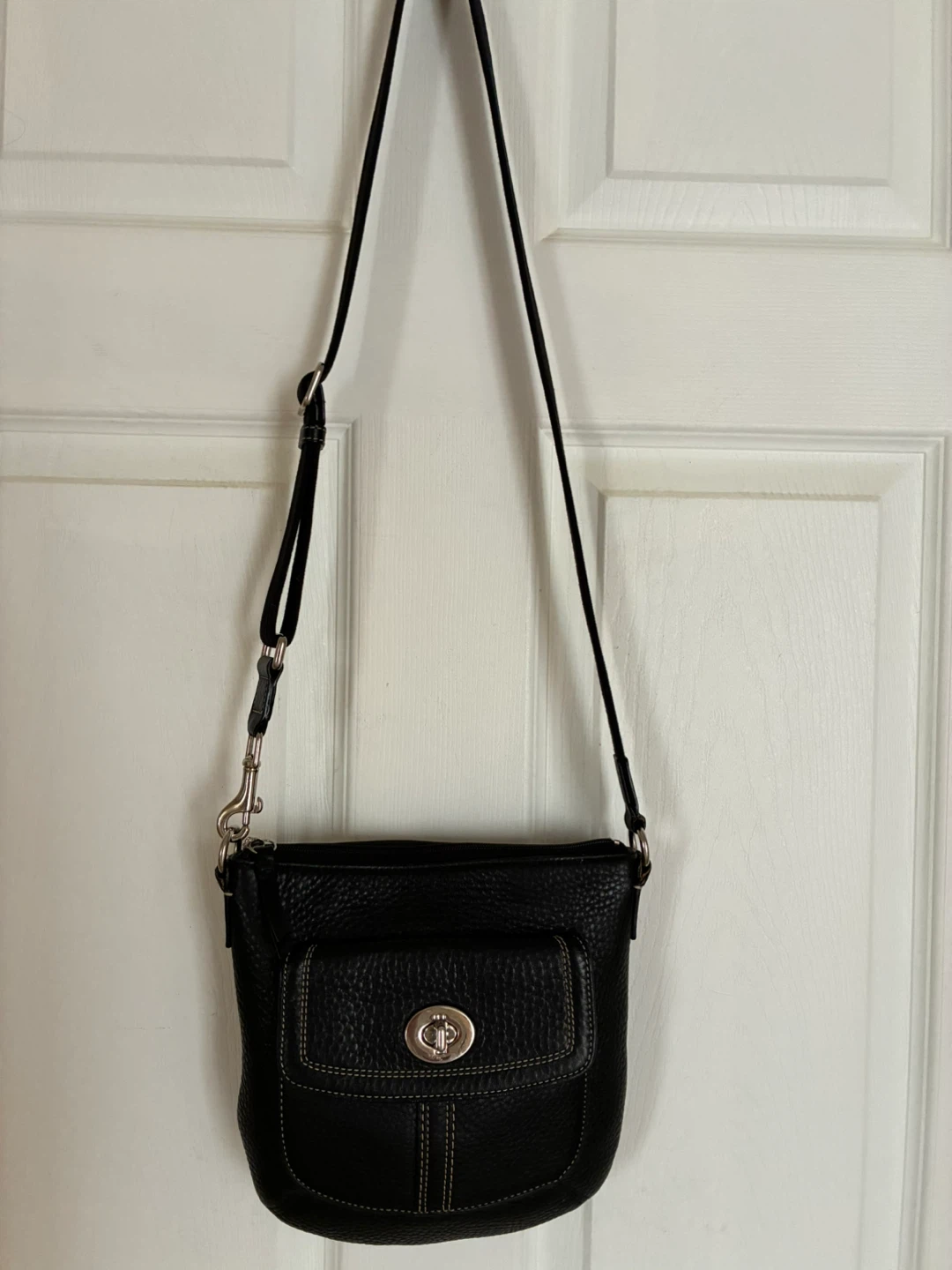 Black Pebble Leather Crossbody Purse