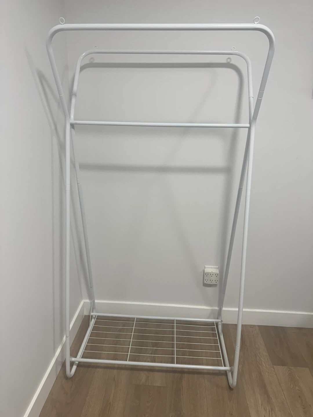 White Metal Garment Rack with Shelving