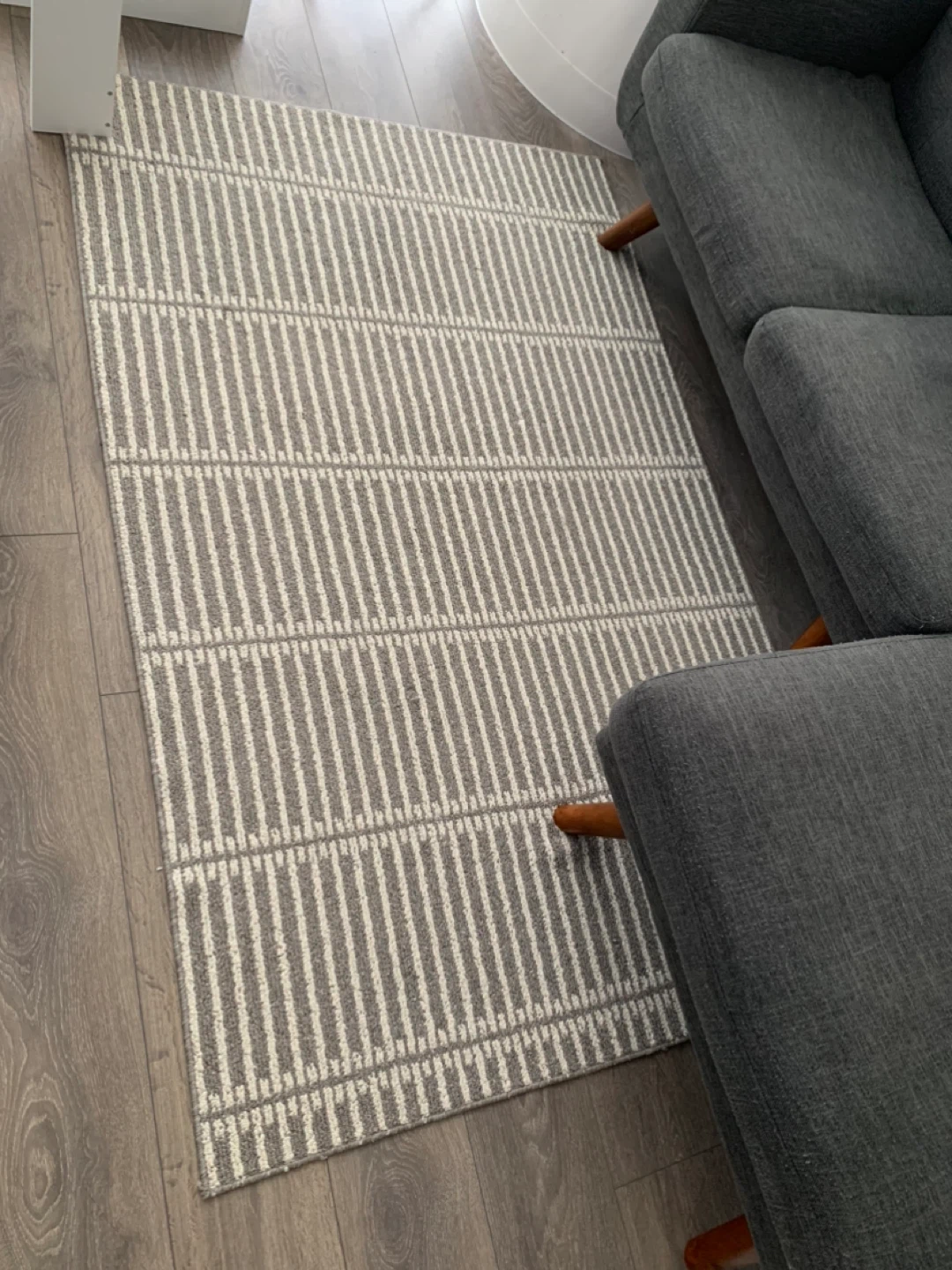 Grey and White Striped Area Rug