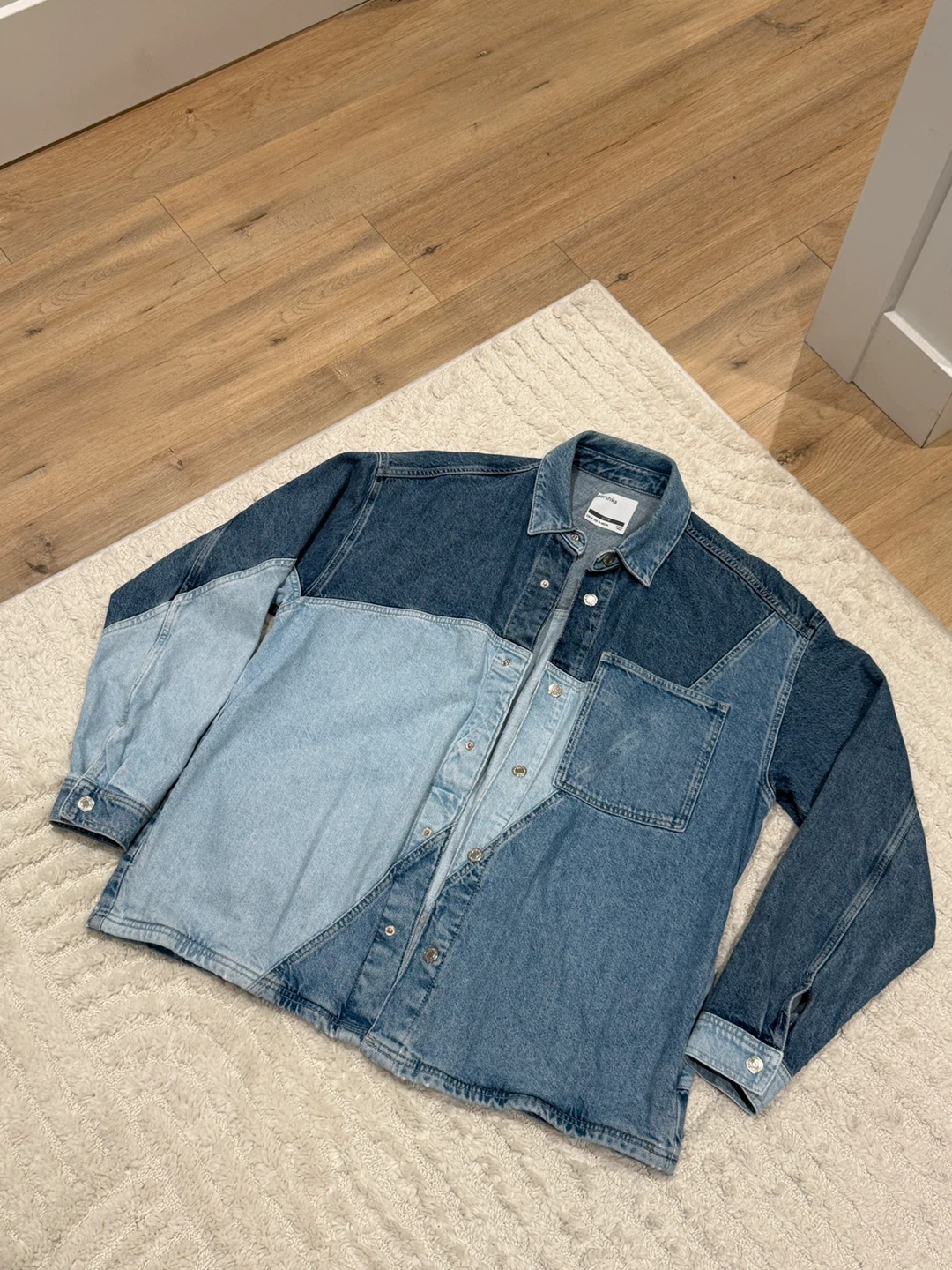 Bershka Denim Patchwork Shirt Jacket