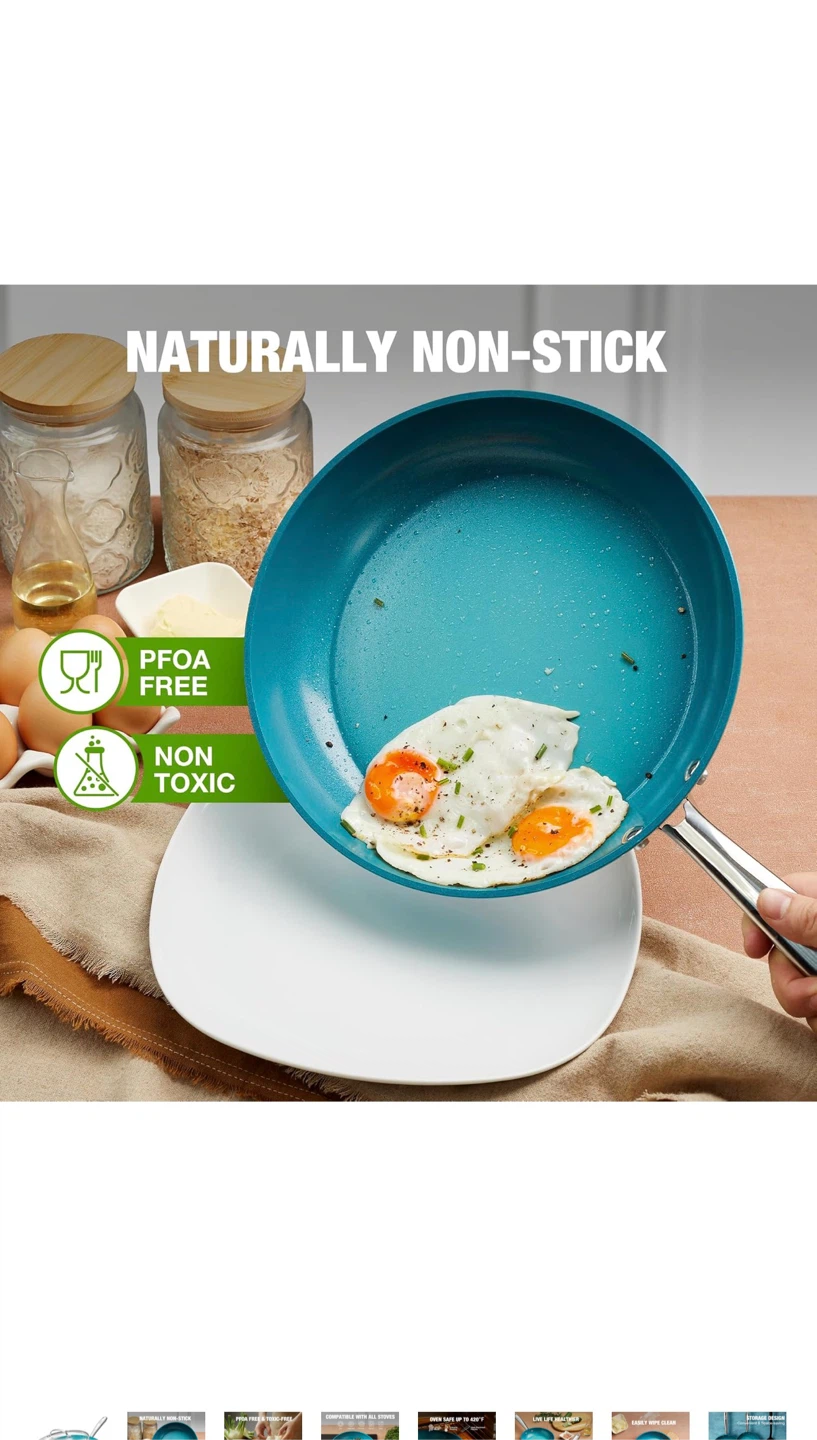 HLAFRG 12 Inch Nonstick Frying Pan with Lid - Cyan - photo 3