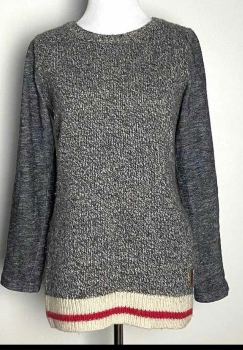 Women's Grey Roots Knit Sweater with Striped Hem