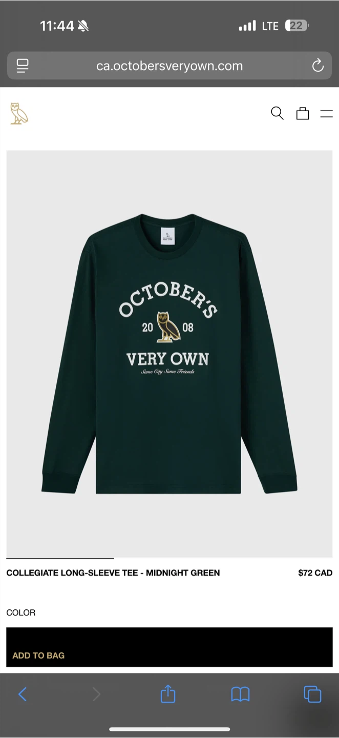 October's Very Own Collegiate Long-Sleeve Tee - Midnight Green