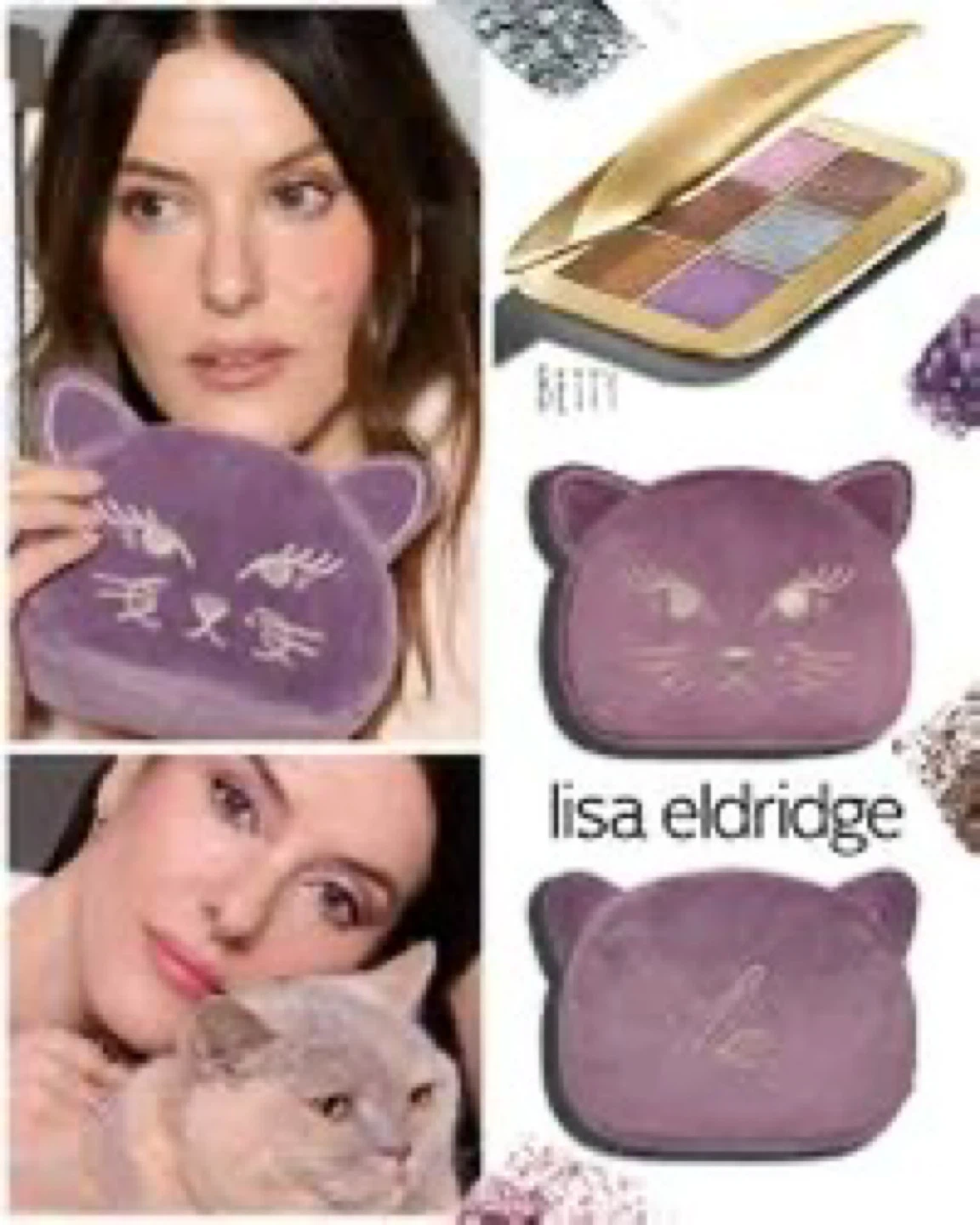 New CUTE Lisa Eldridge Velvet Cat Makeup Bag - Purple - photo 3