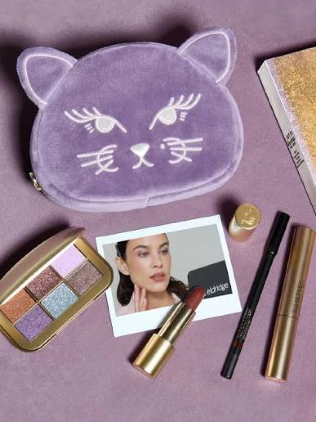 New CUTE Lisa Eldridge Velvet Cat Makeup Bag - Purple - photo 4